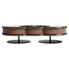 Contemporary Matias Sagaría Rounded Coffee Table Italian Walnut Marble Top Green