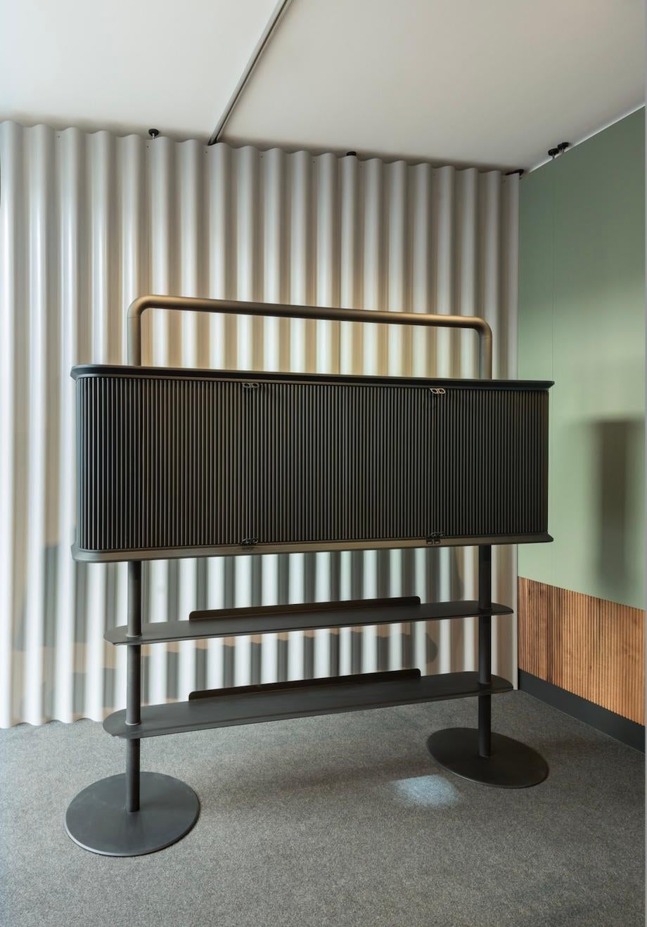 Italian Contemporary Matias Sagaría Sideboard Bookcase Double-Sided Wood Marble Black For Sale
