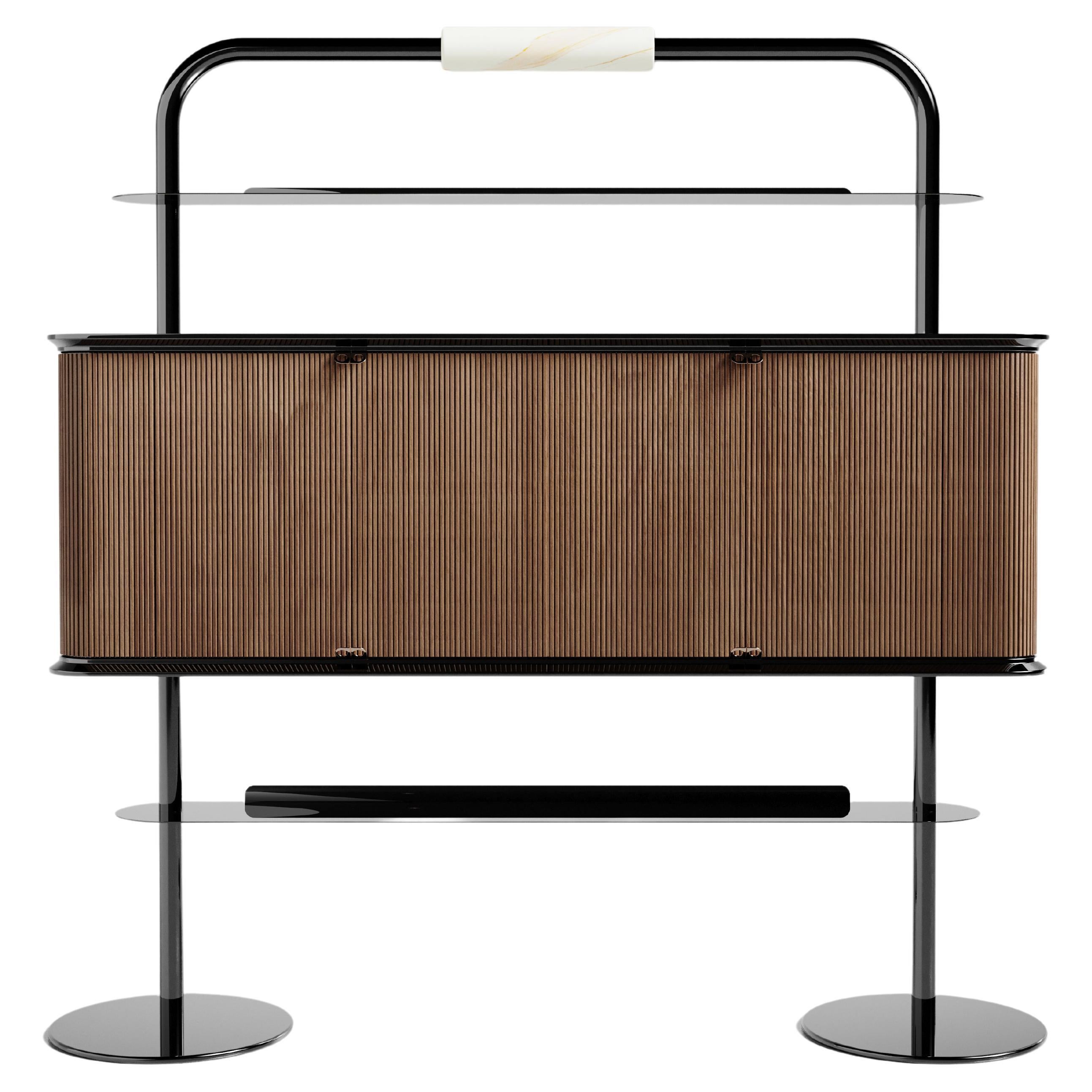 Contemporary Matias Sagaría Sideboard Self-Standing Italian Walnut Wood Marble