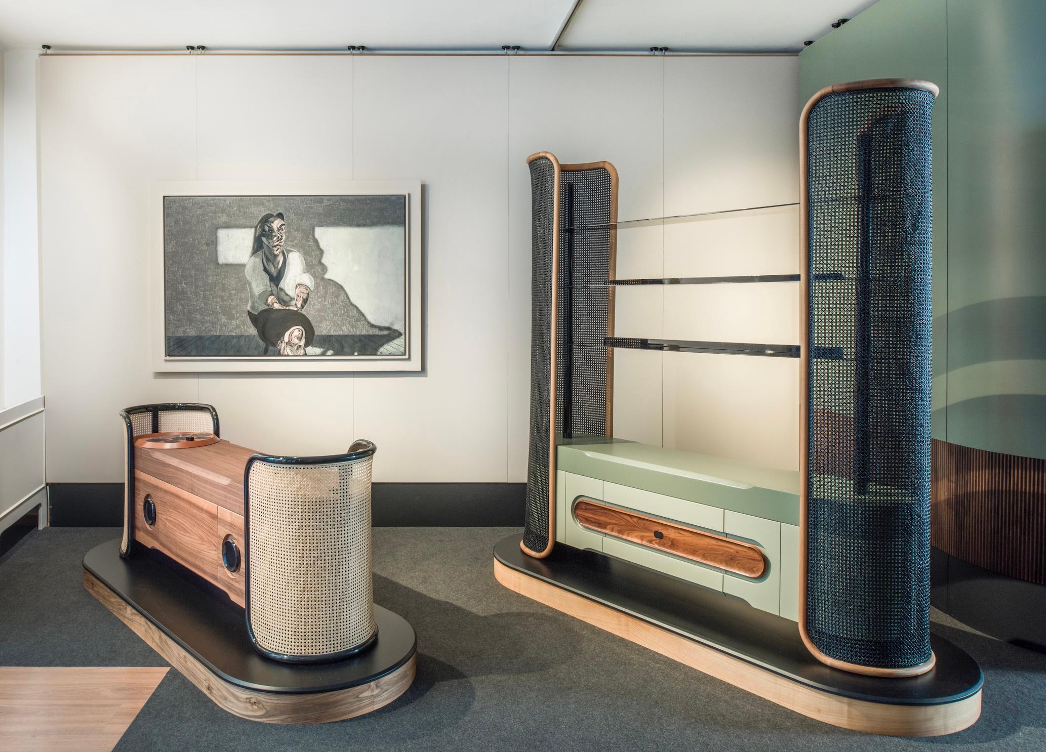 Librería de almacenaje contemporánea Matias Sagaría Paja vienesa Nogal italiano Negro en Nuevo estado para la venta en San Polo, Parma