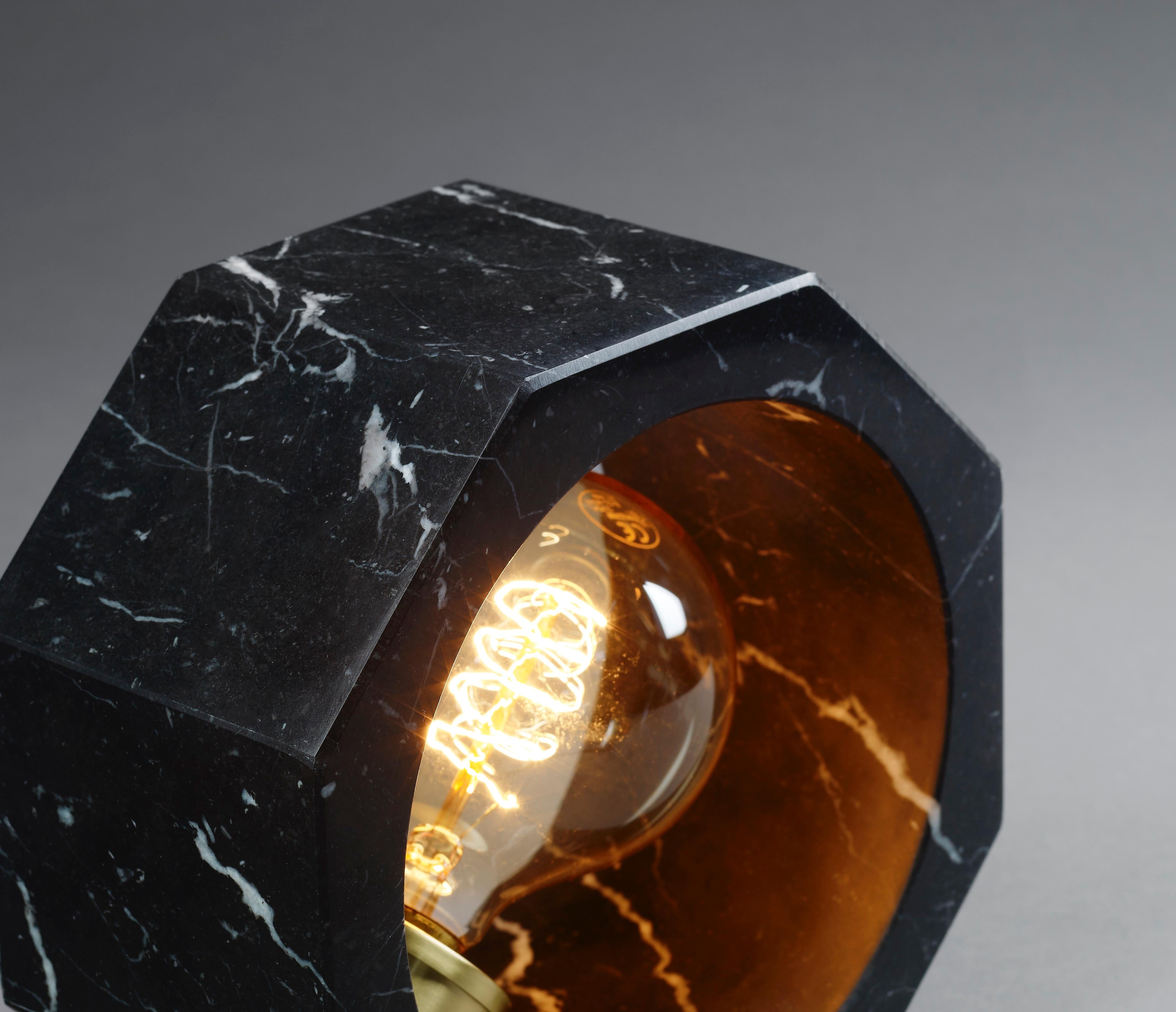 Italian Contemporary Matlight Octagon Minimalist Table Lamp in Black Marquina Marble