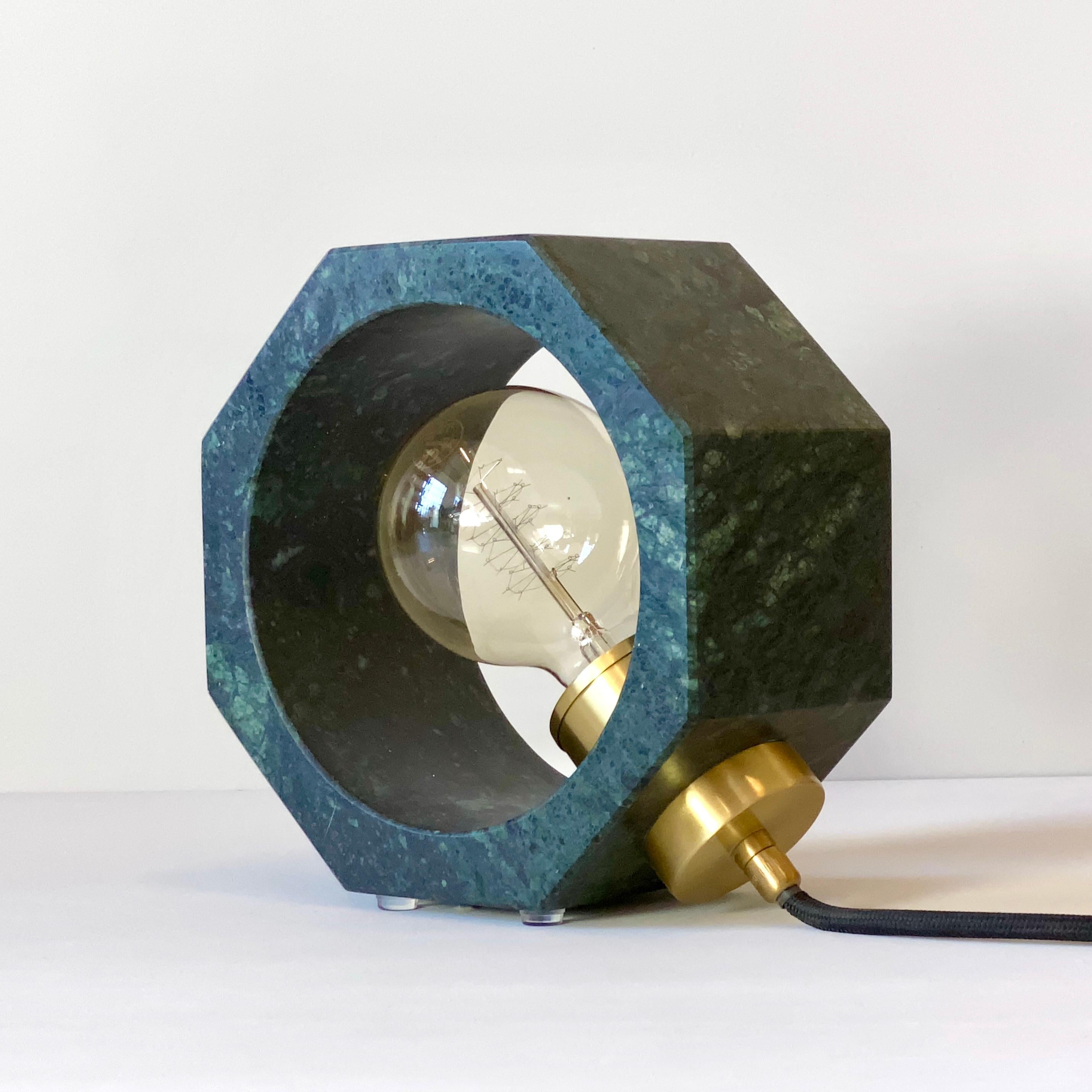 Organic Modern Contemporary Matlight Essential Octagon Minimalist Table Lamp in Green Marble