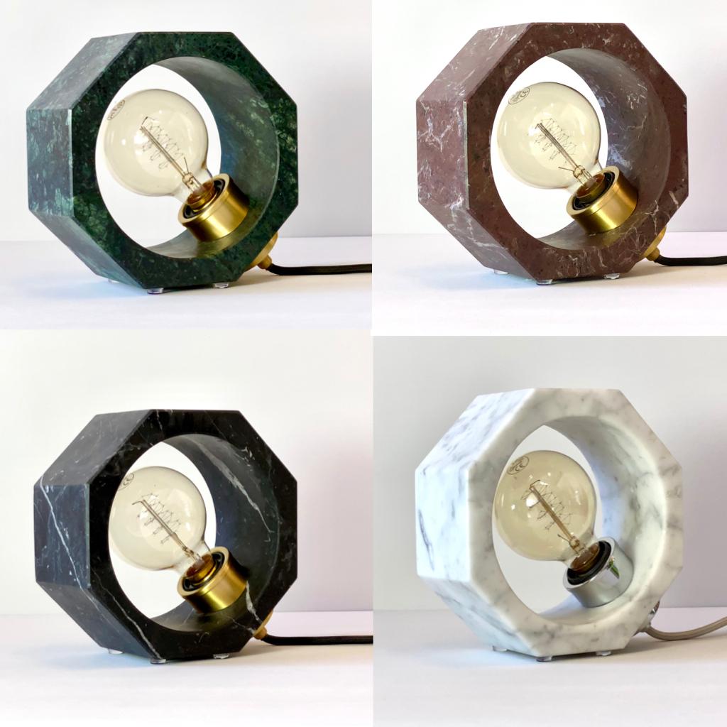Italian Contemporary Matlight Essential Octagon Minimalist Table Lamp in Green Marble