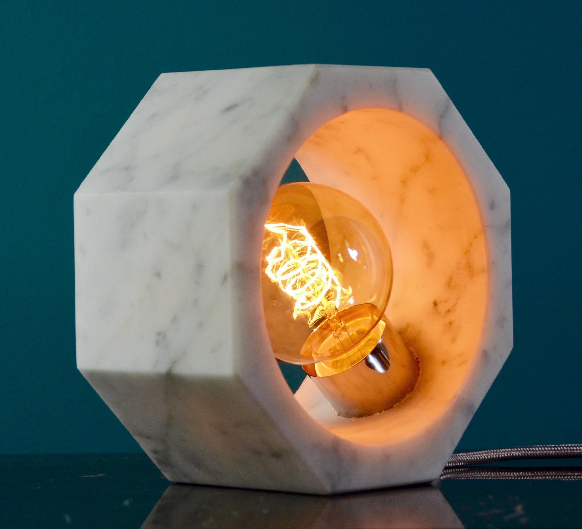 Contemporary Matlight Essential Octagon Minimalist Table Lamp in White Marble In New Condition In New York, NY