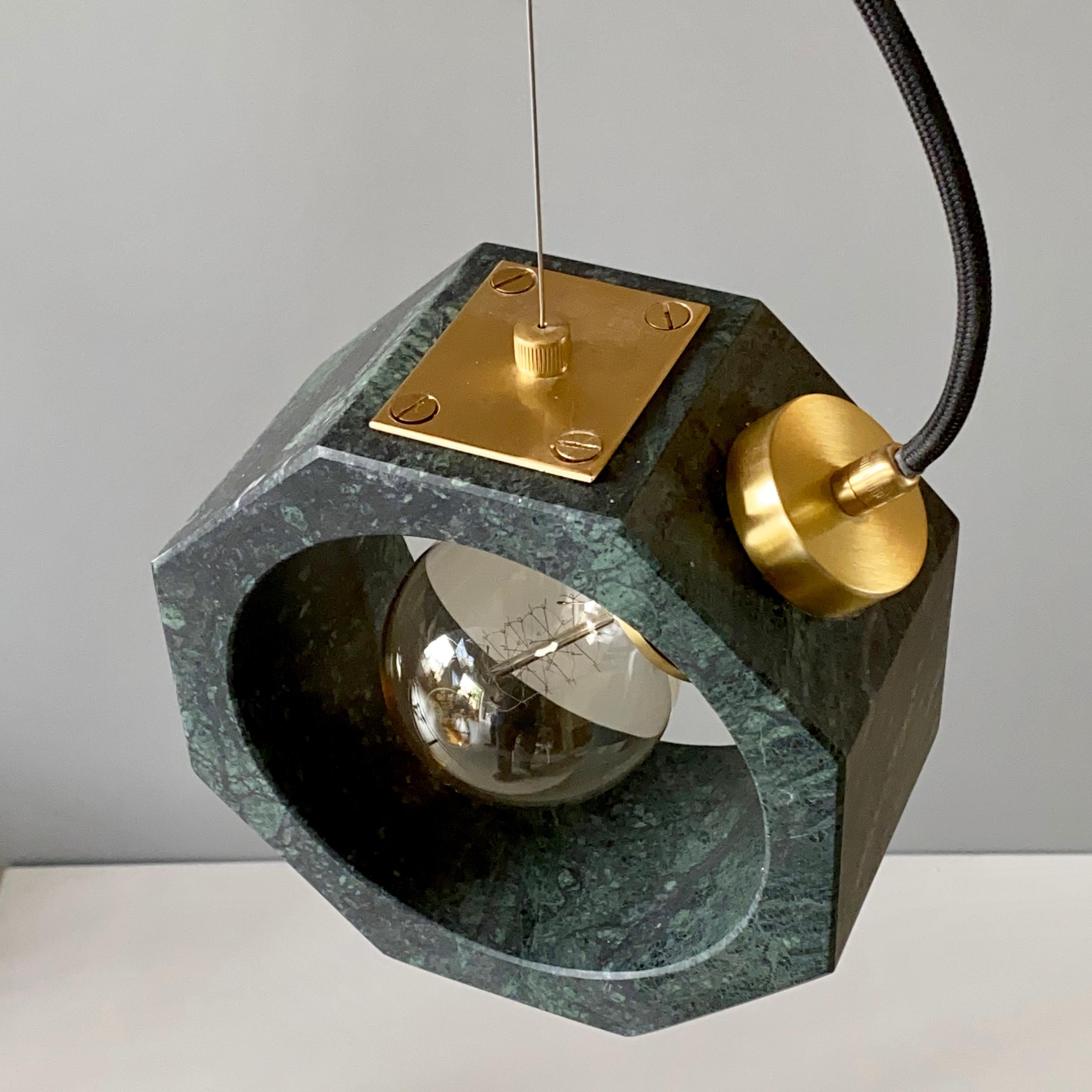 Hand-Crafted Contemporary Matlight Italian Essential Octagon Minimalist Green Marble Pendant