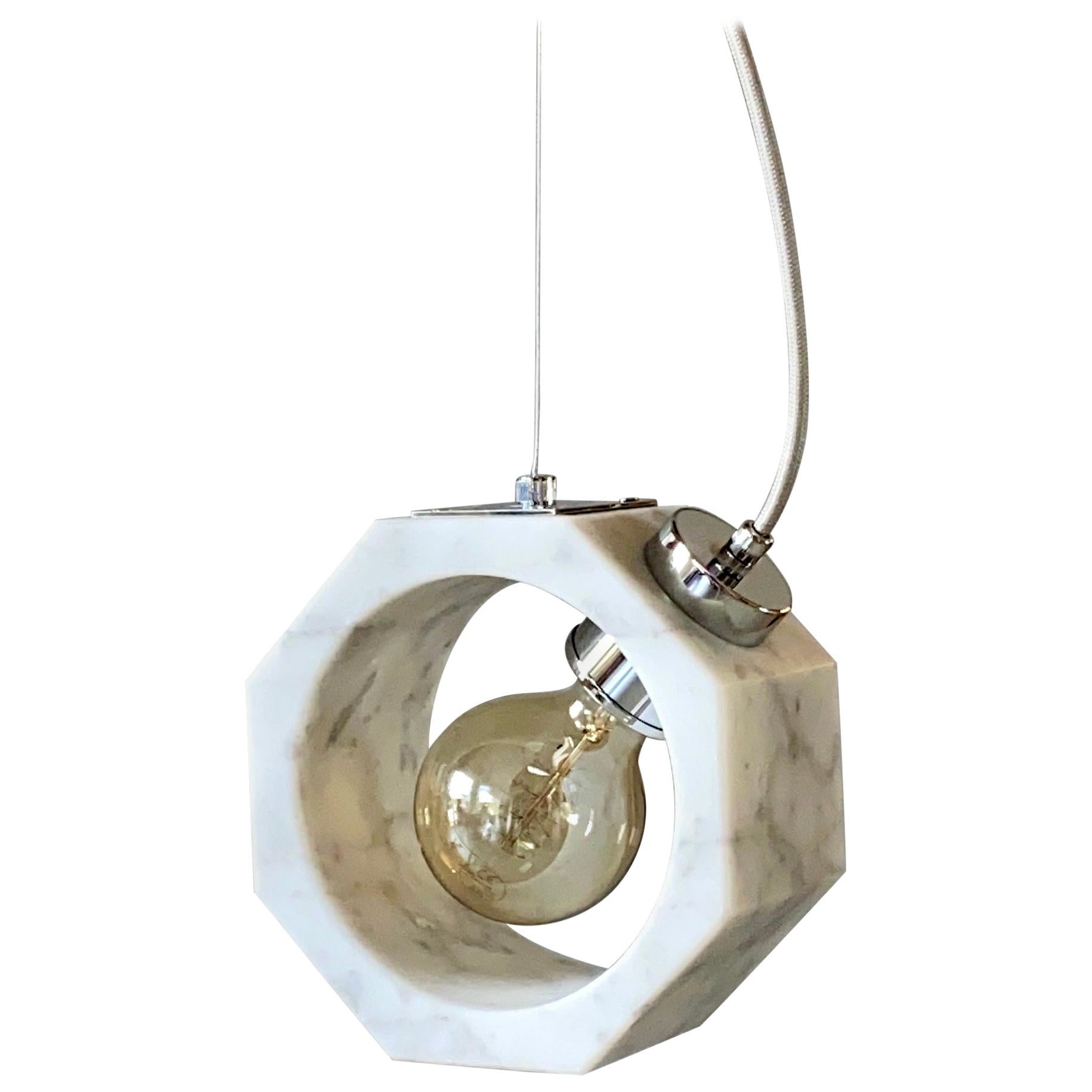 Contemporary Matlight Italian Essential Octagon Minimalist White Marble Pendant