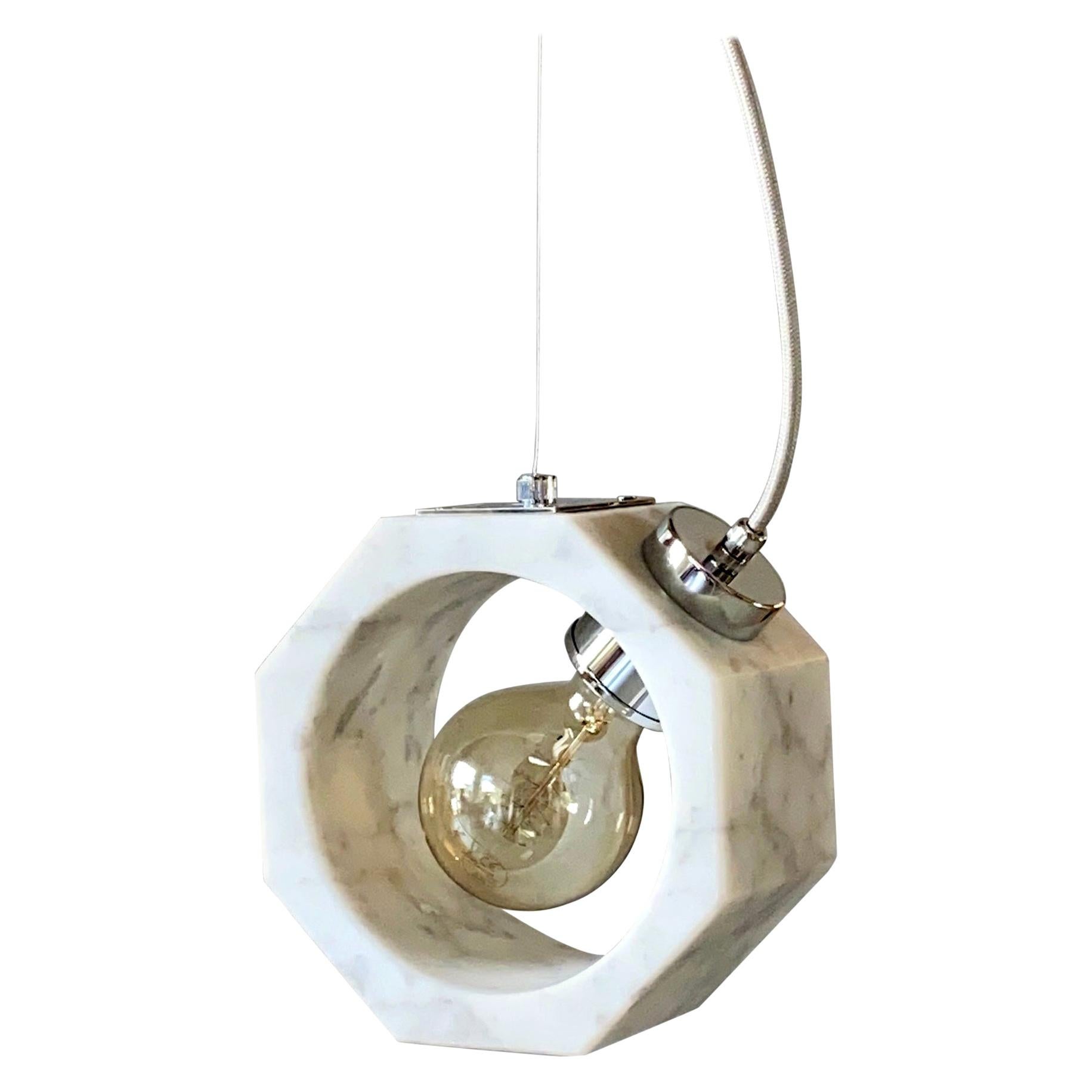 Contemporary Matlight Italian Essential Octagon Minimalist White Marble Pendant