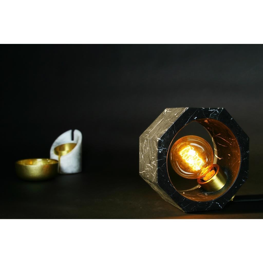 Contemporary Matlight Octagon Minimalist Table Lamp in Black Marquina Marble 5