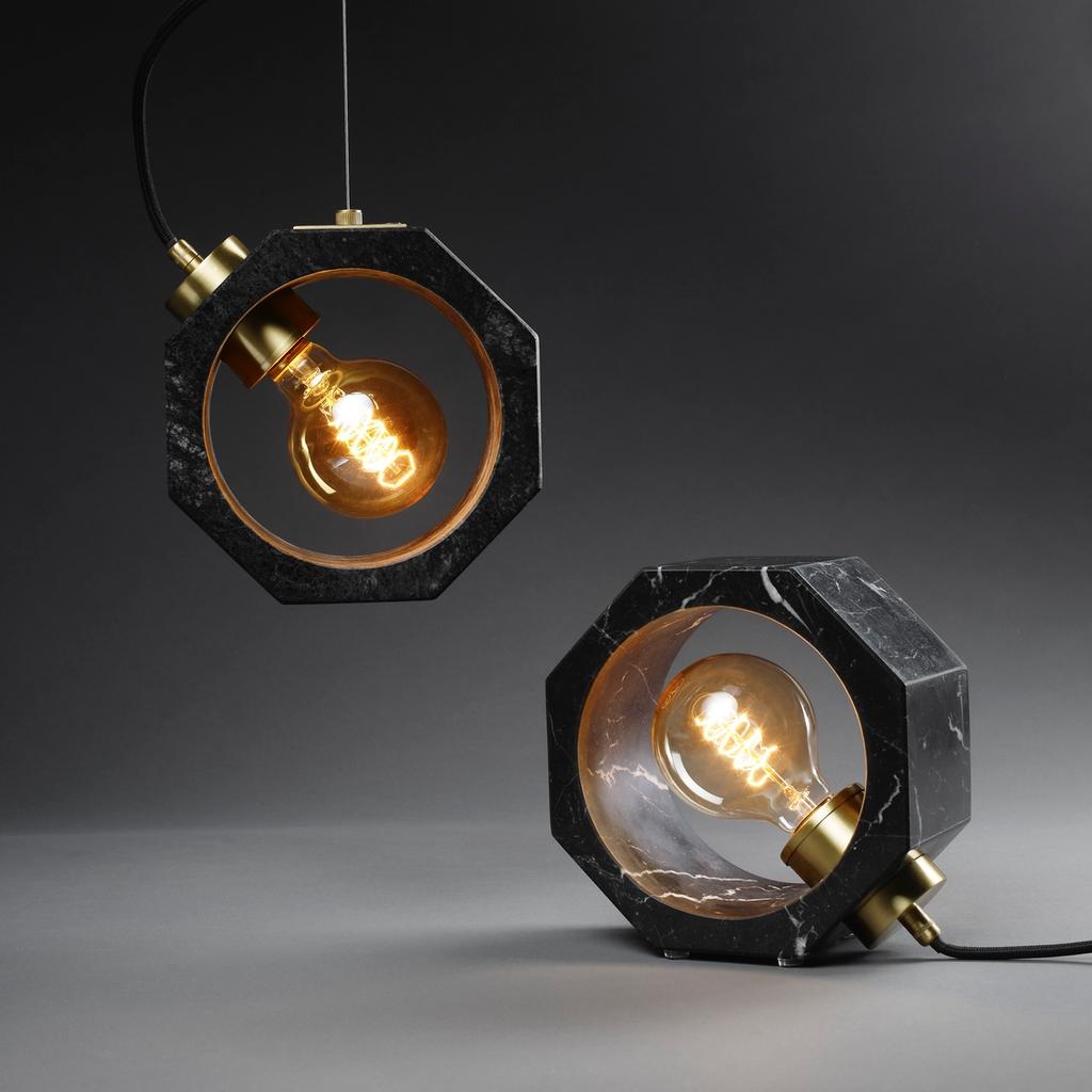 Italian Contemporary Matlight Octagon Minimalist Table Lamp in Black Marquina Marble