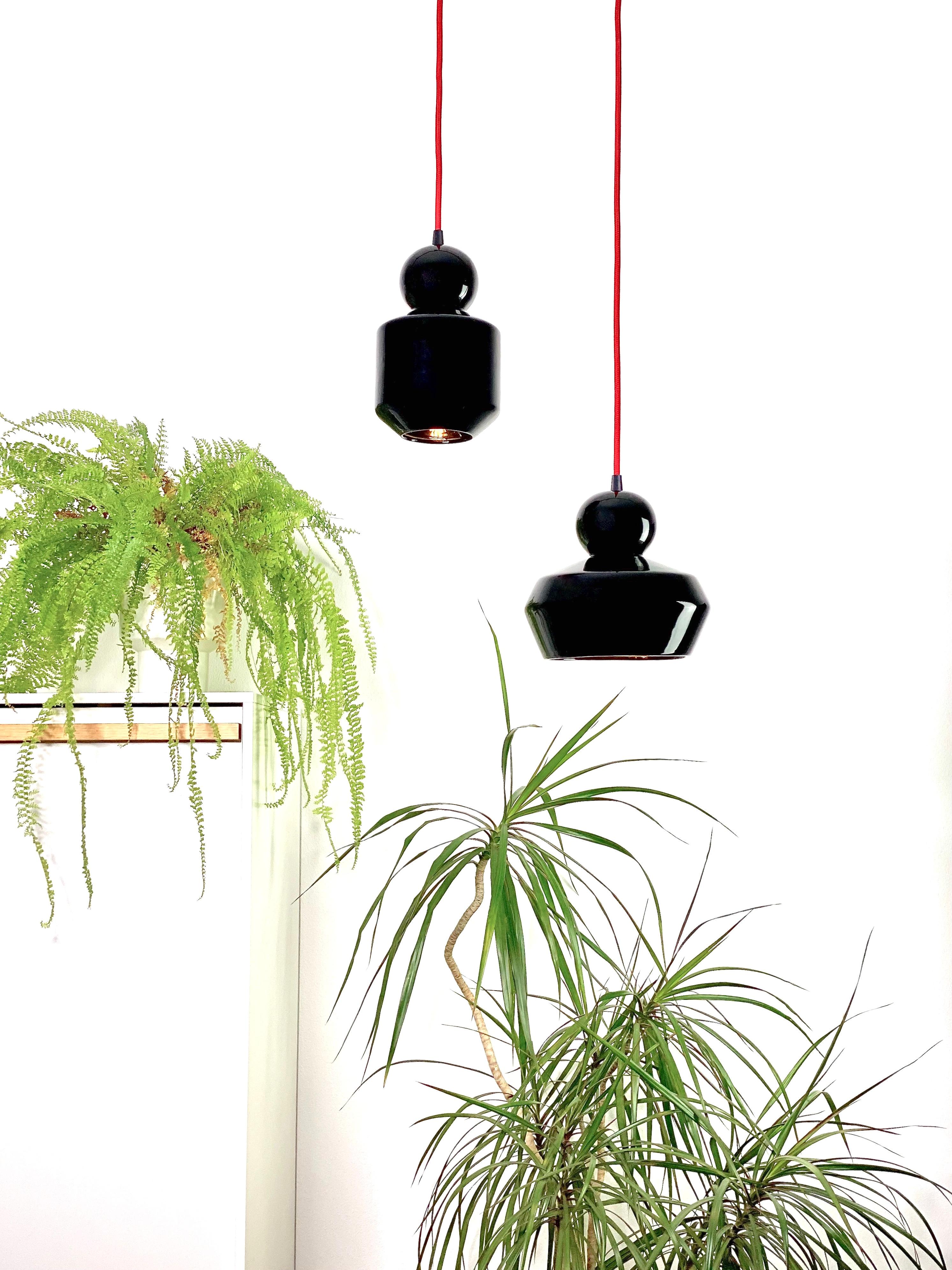 Contemporary Matte Green Stoneware Suspension Lamp, Minimalist Design, LOVER 2.0 For Sale 11