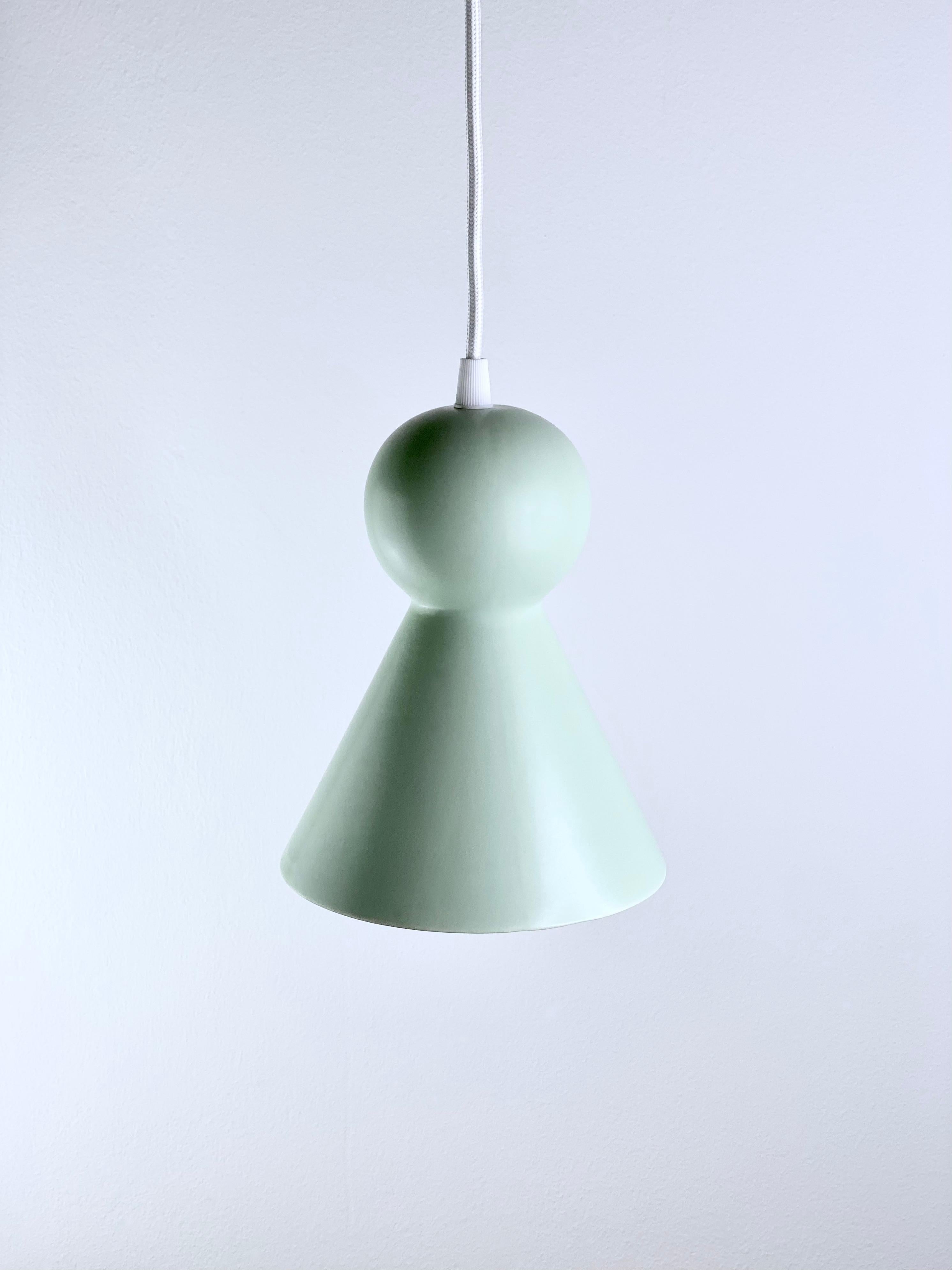 German Contemporary Matte Green Stoneware Suspension Lamp, Minimalist Design, LOVER 2.0 For Sale