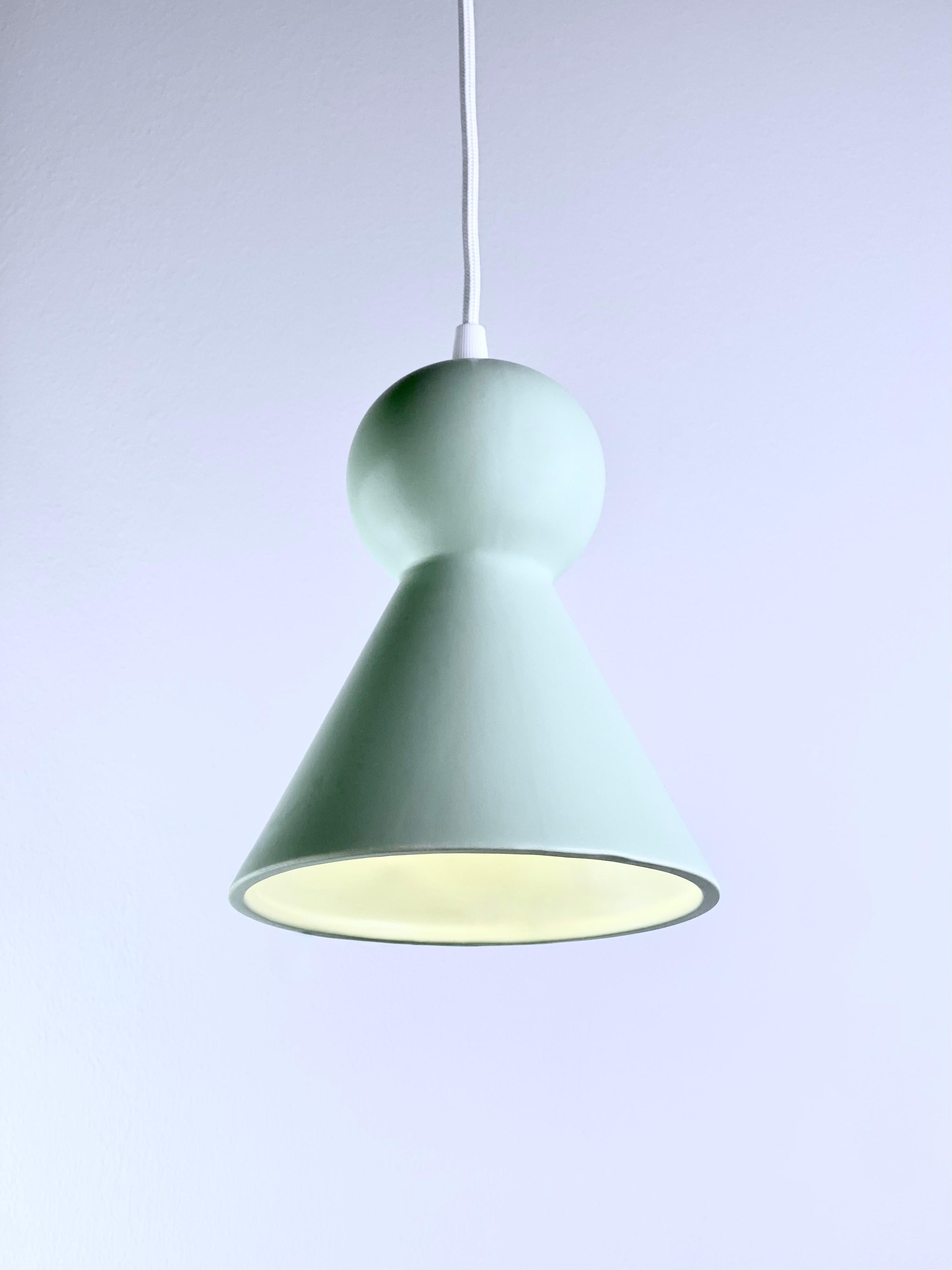 Cast Contemporary Matte Green Stoneware Suspension Lamp, Minimalist Design, LOVER 2.0 For Sale