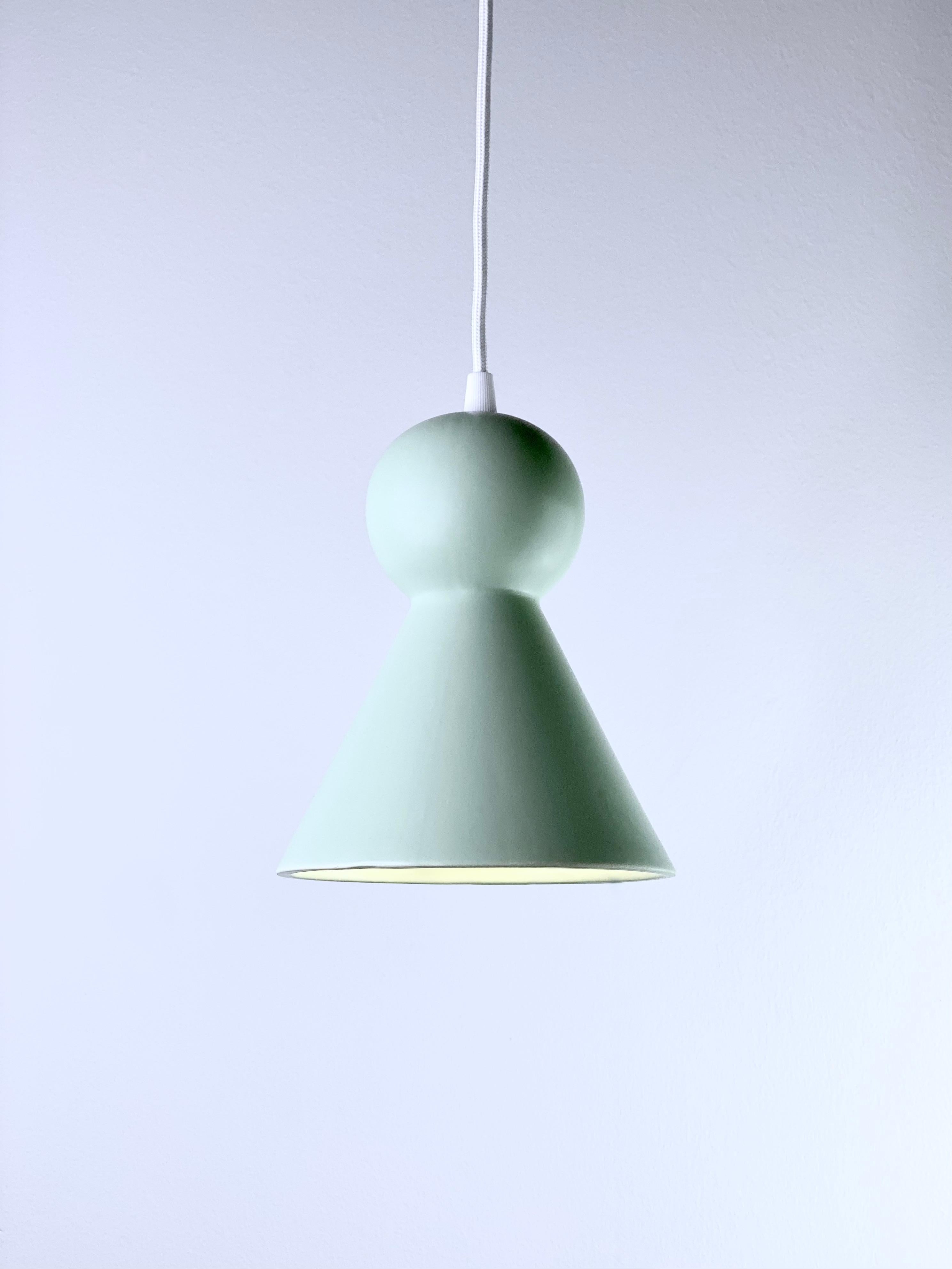 Contemporary Matte Green Stoneware Suspension Lamp, Minimalist Design, LOVER 2.0 In New Condition For Sale In Köln, DE
