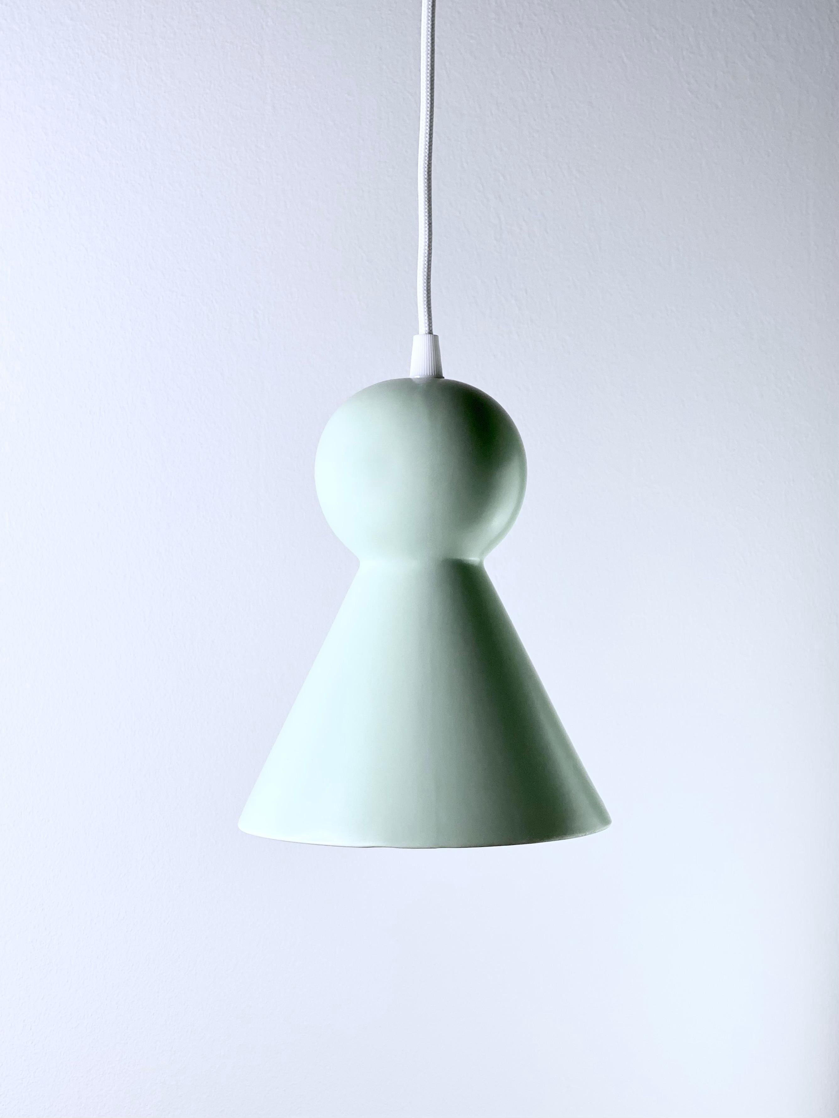 Contemporary Matte Green Stoneware Suspension Lamp, Minimalist Design, LOVER 2.0 For Sale 1