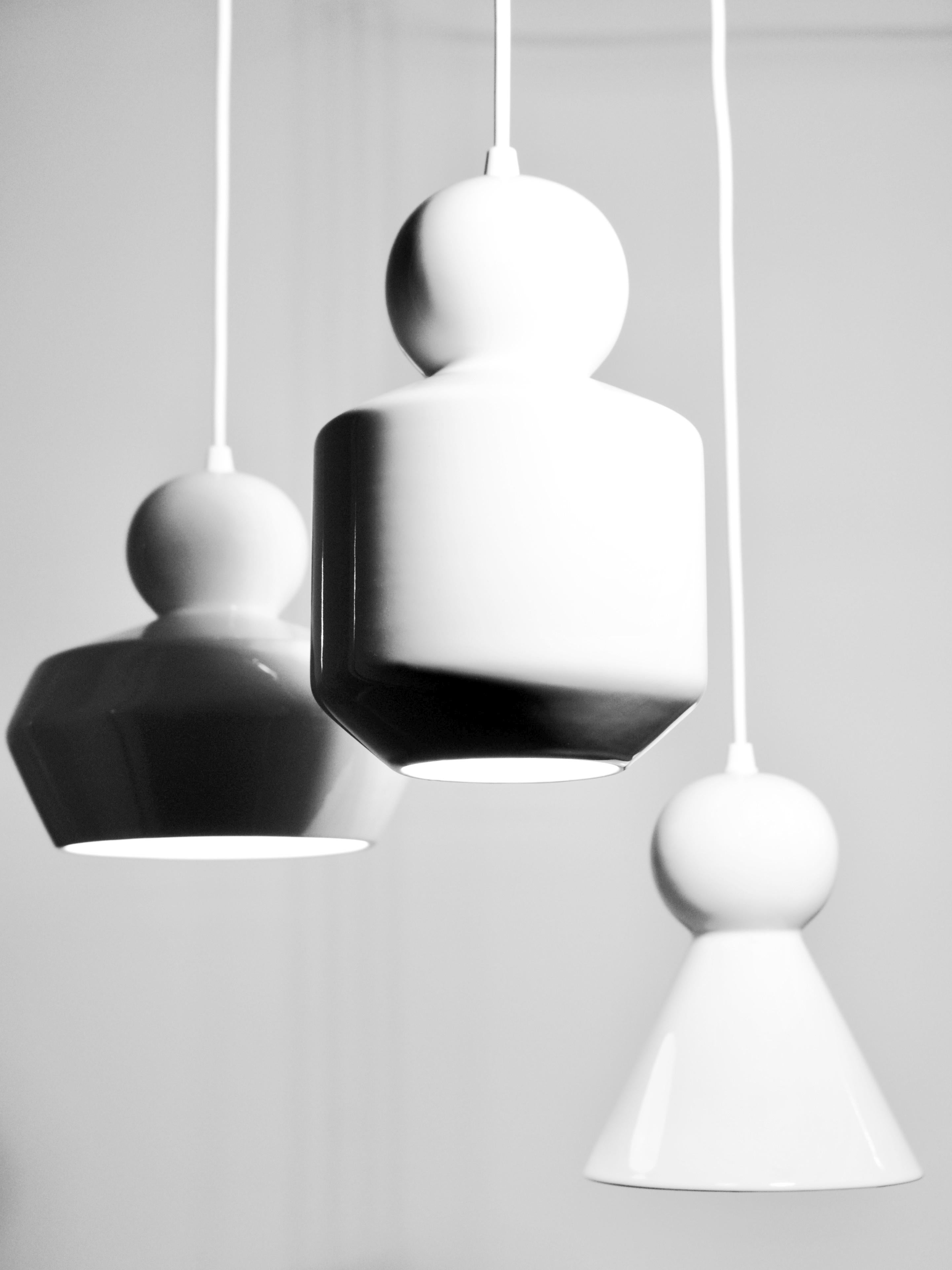 Contemporary Matte Green Stoneware Suspension Lamp, Minimalist Design, LOVER 2.0 For Sale 4