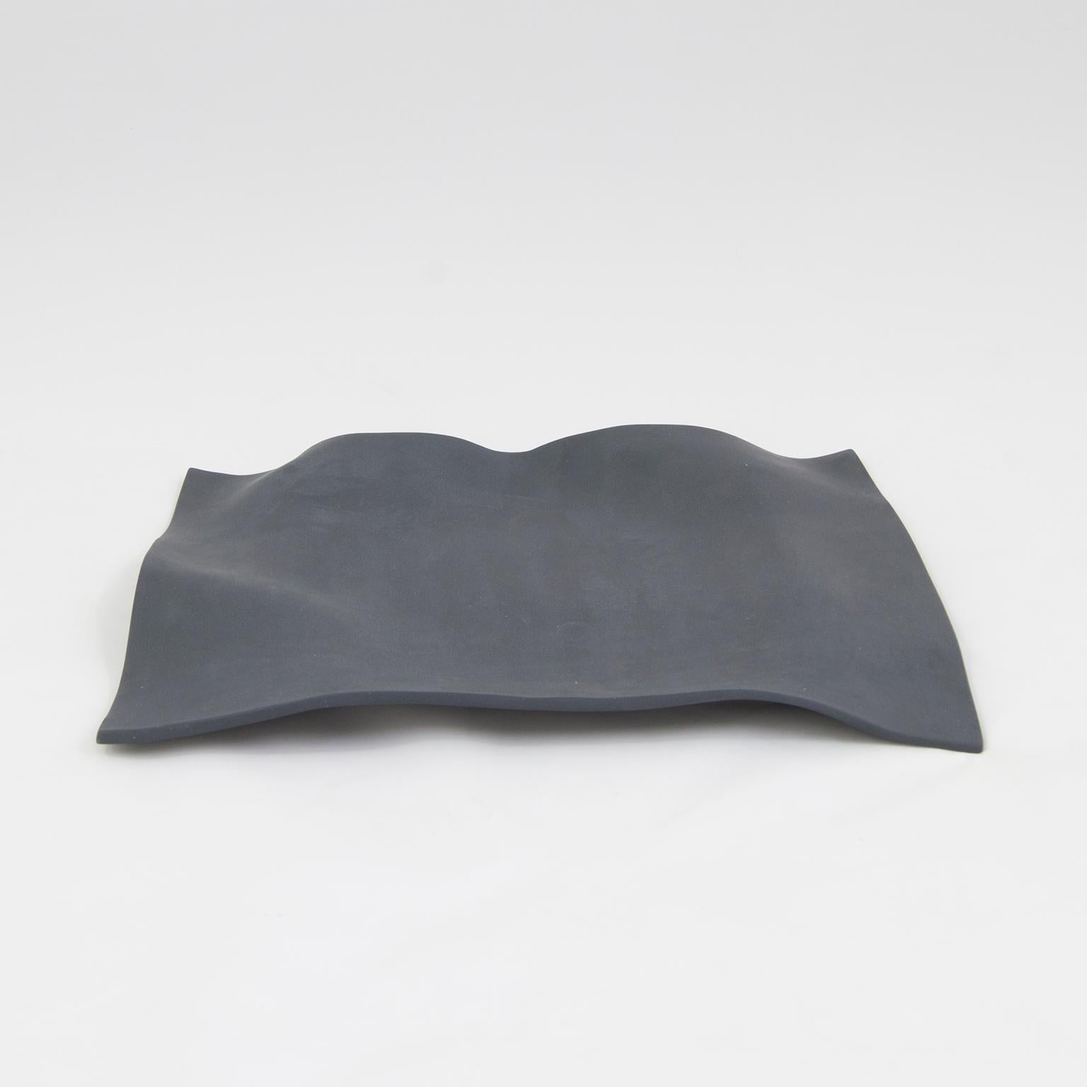 Minimalist Handmade Paper Contemporary Decorative Object Matte Black Porcelain For Sale