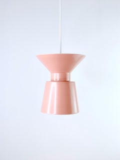 Contemporary Matte Salmon Stoneware Suspension Lamp, Minimalist Design TWIN 2.2