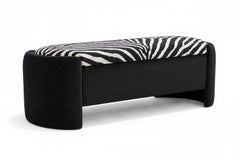 Contemporary Maximalist Zebra & Black Velvet Bench Enigma