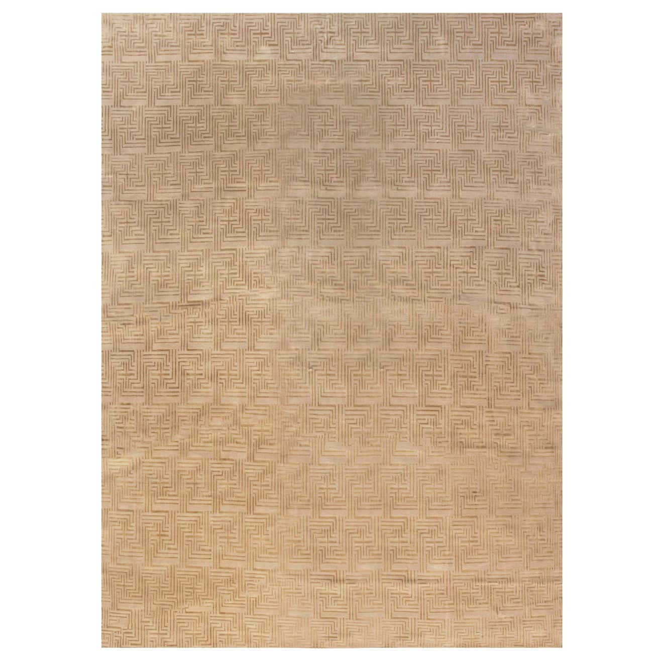 Contemporary Maze Design Beige Handmade Wool and Silk Rug by Doris ...