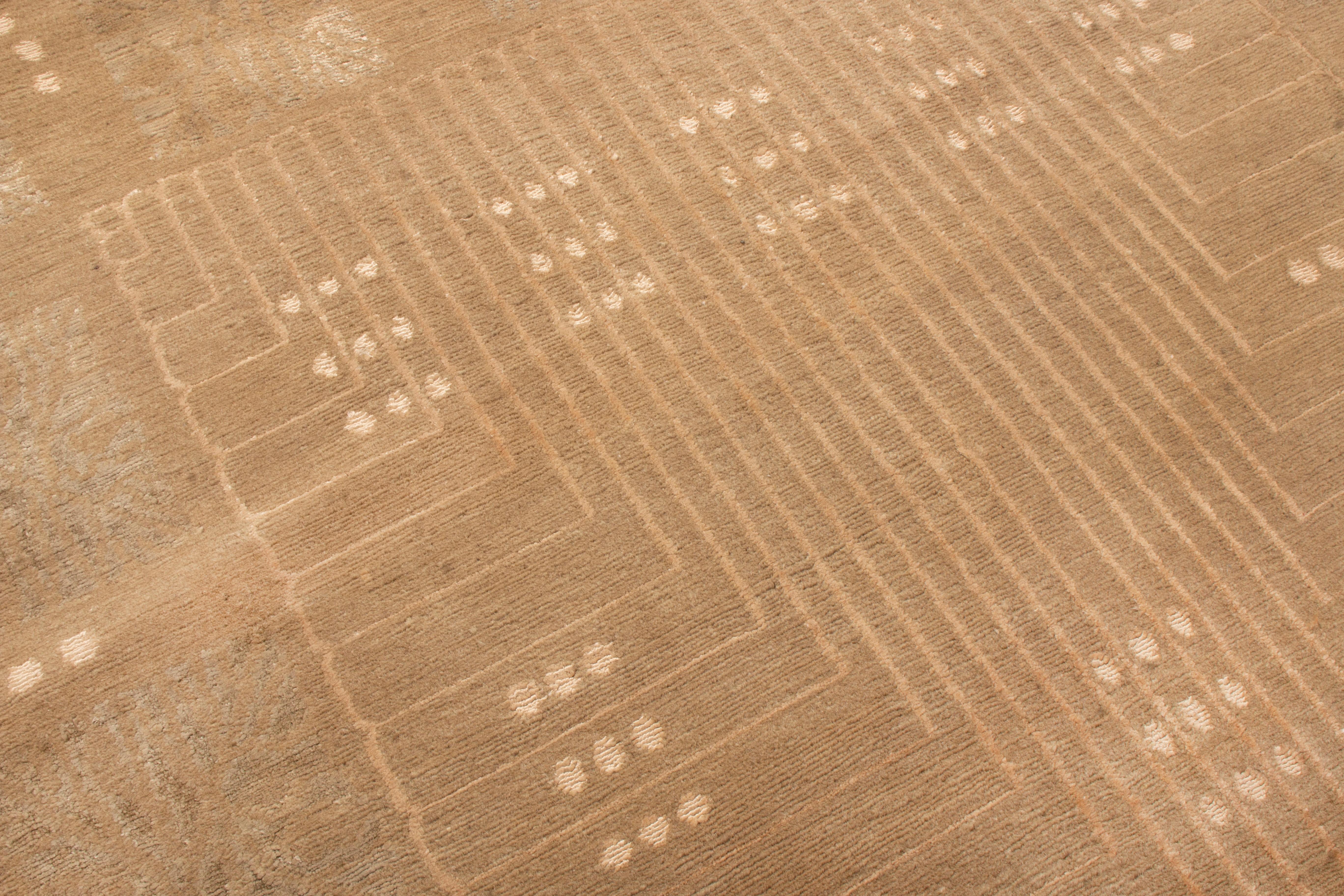 Nepalese Tappeto contemporaneo Maze Design Beige in lana e seta in vendita