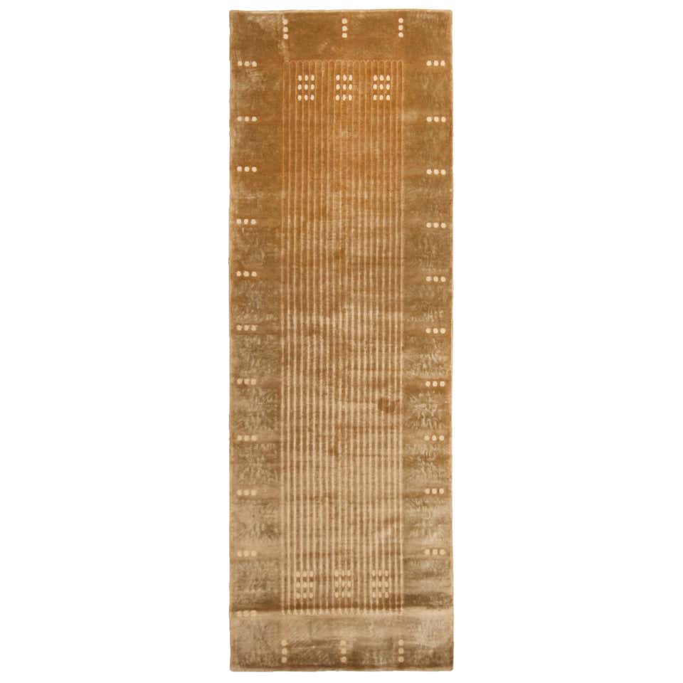 Rug and Kilim's Hand-Knotted Wool Silk Modern Runner in Brown ...