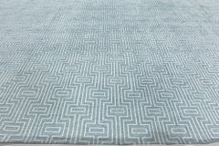 Contemporary Maze Pattern Blue Bamboo Silk Carpet "Daedalus"