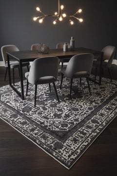 Contemporary Medallion Wool Rug, 7 ft × 10 ft , Charcoal and Ivory