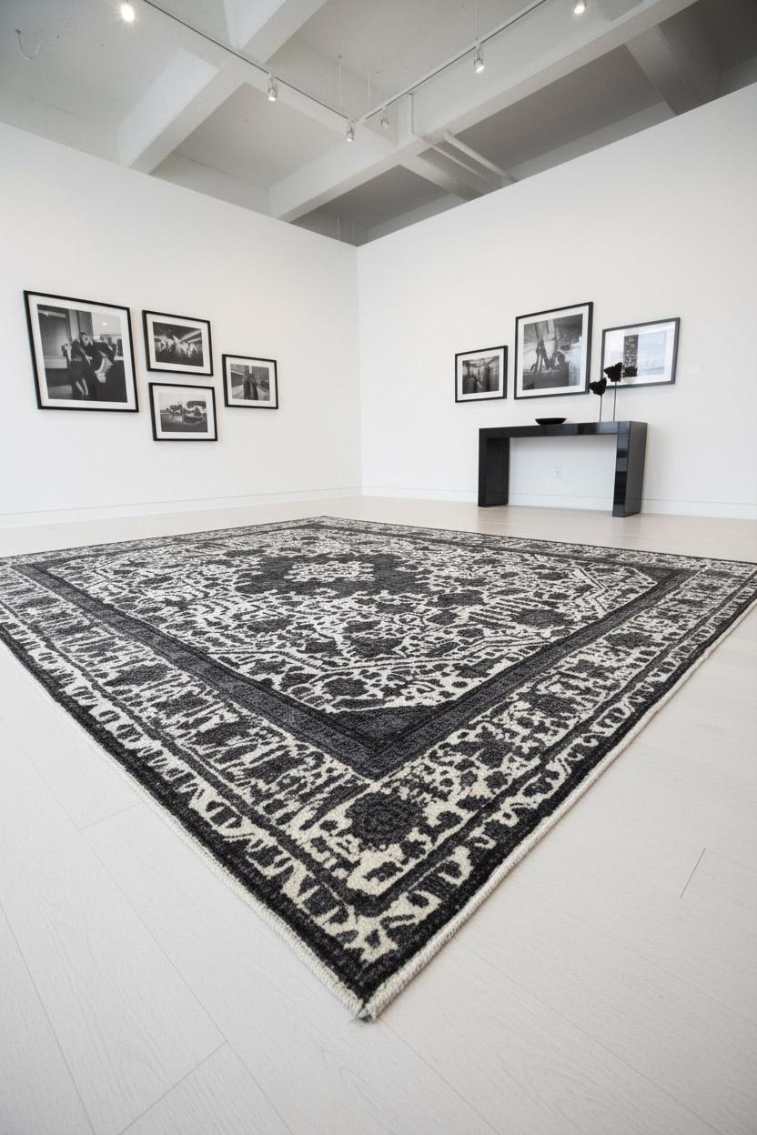 Zeitgenössische Medaillon Wollteppich, 7 ft × 10 ft , Holzkohle und Elfenbein (Tabriz) im Angebot