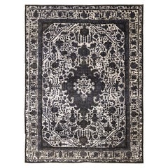 Tappeto contemporaneo in lana a medaglioni, 7 ft × 10 ft , carbone e avorio