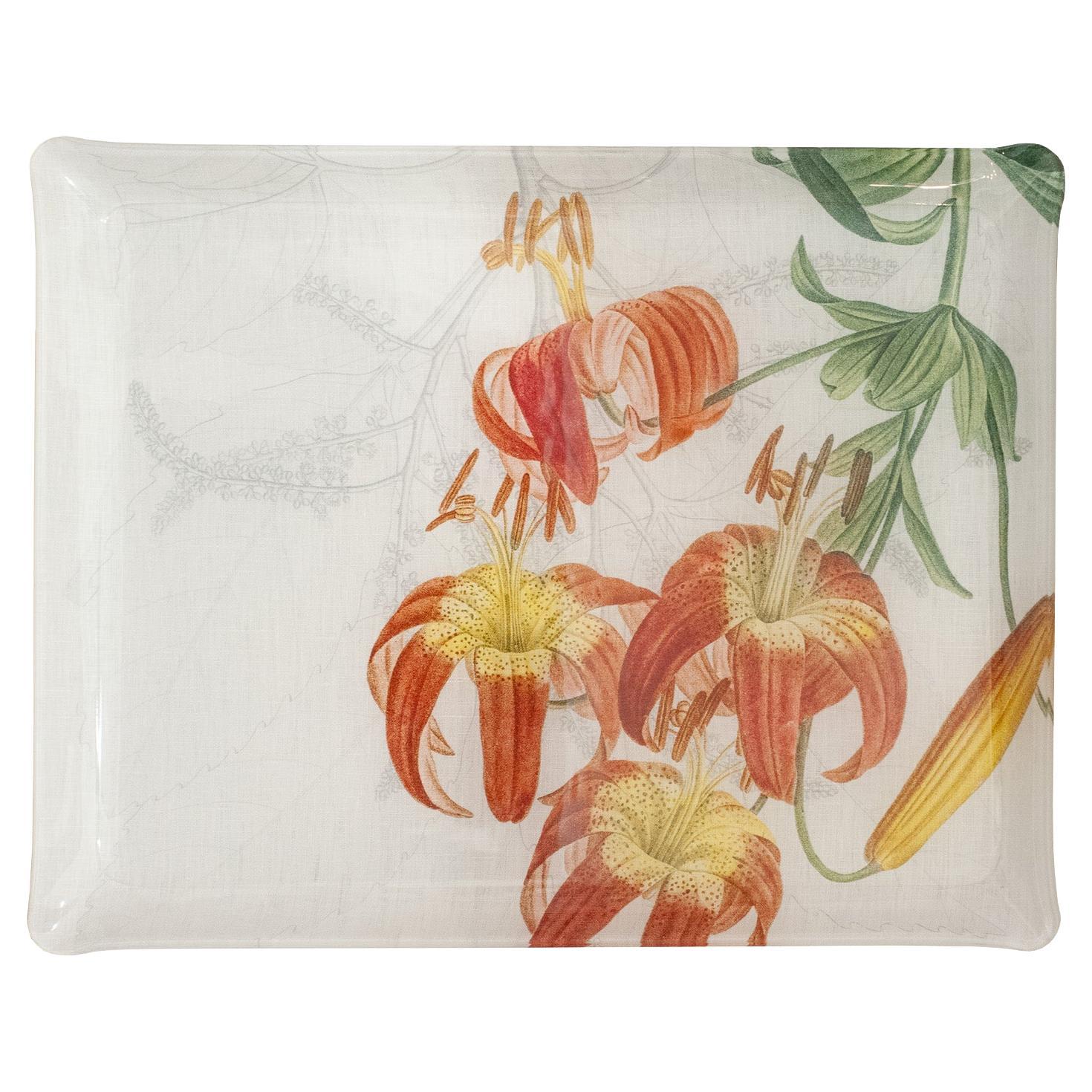 Bandeja Acrílica Mediana Contemporánea para Servir con Lino Capturado Estampado Floral