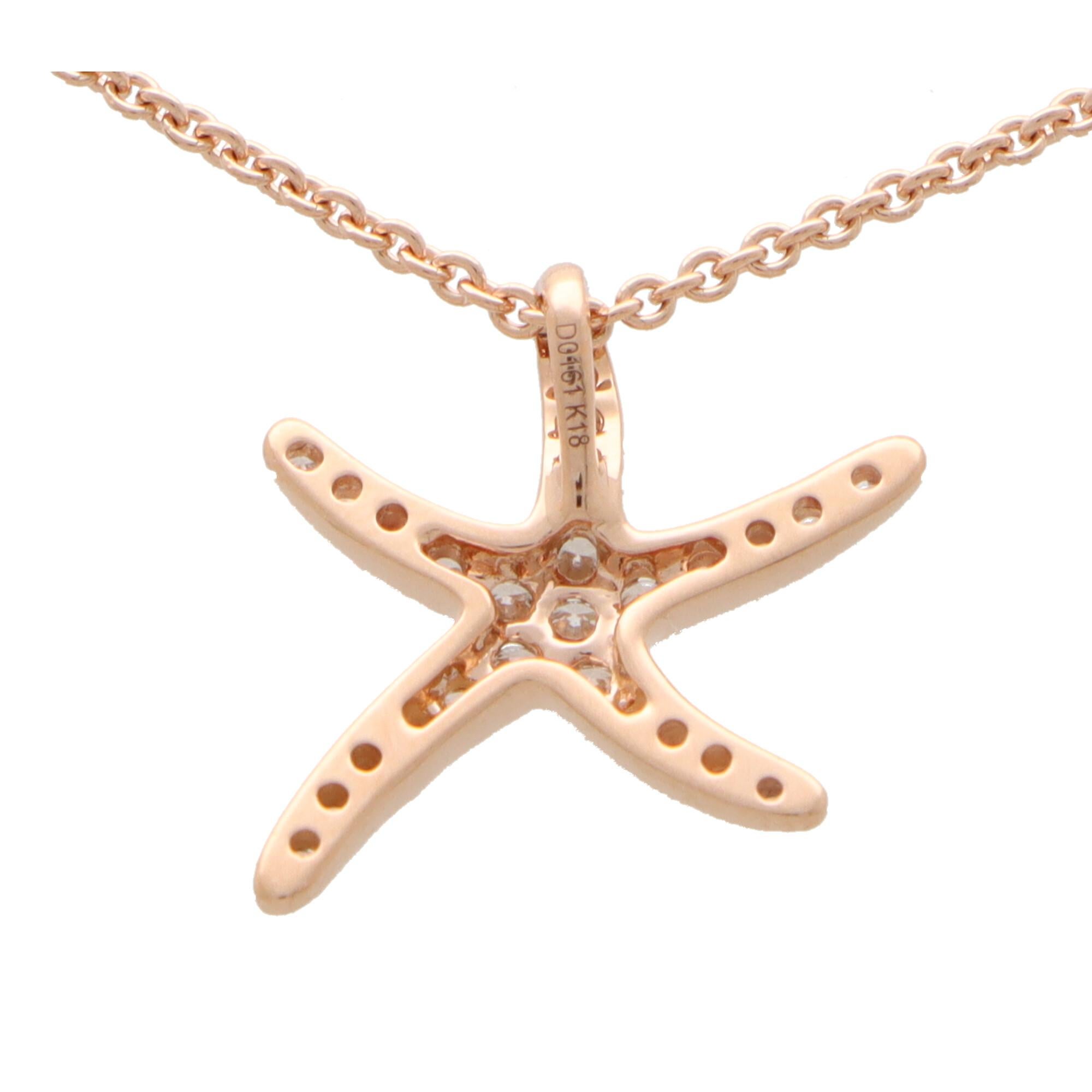 Round Cut Contemporary Medium Diamond Starfish Pendant Necklace Set in 18k Rose Gold