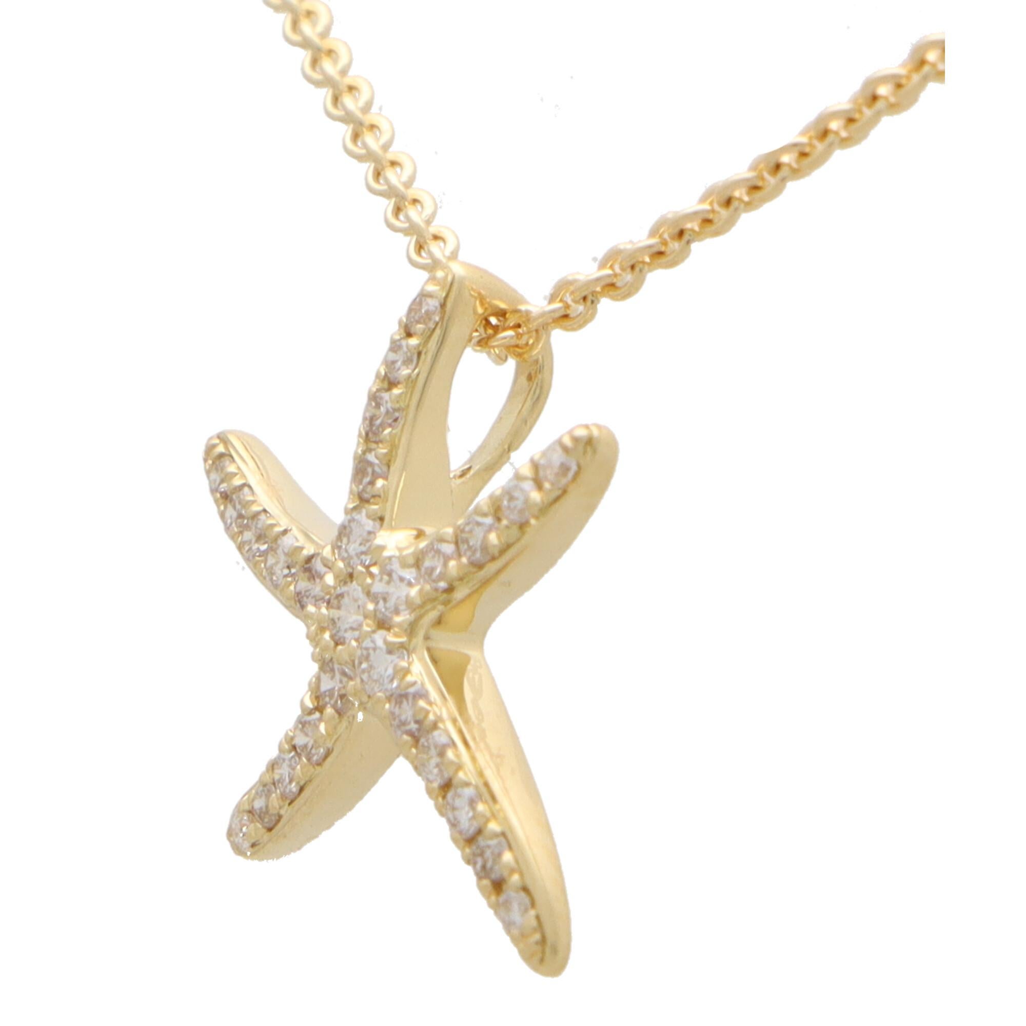 Collar Colgante Contemporáneo Estrella de Mar Mediana de Diamantes en Oro Amarillo de 18k Corte redondo