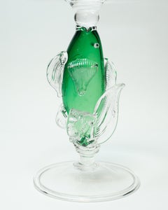 Contemporary Medium Green Blown Glass Fish Platter / Footed Bowl