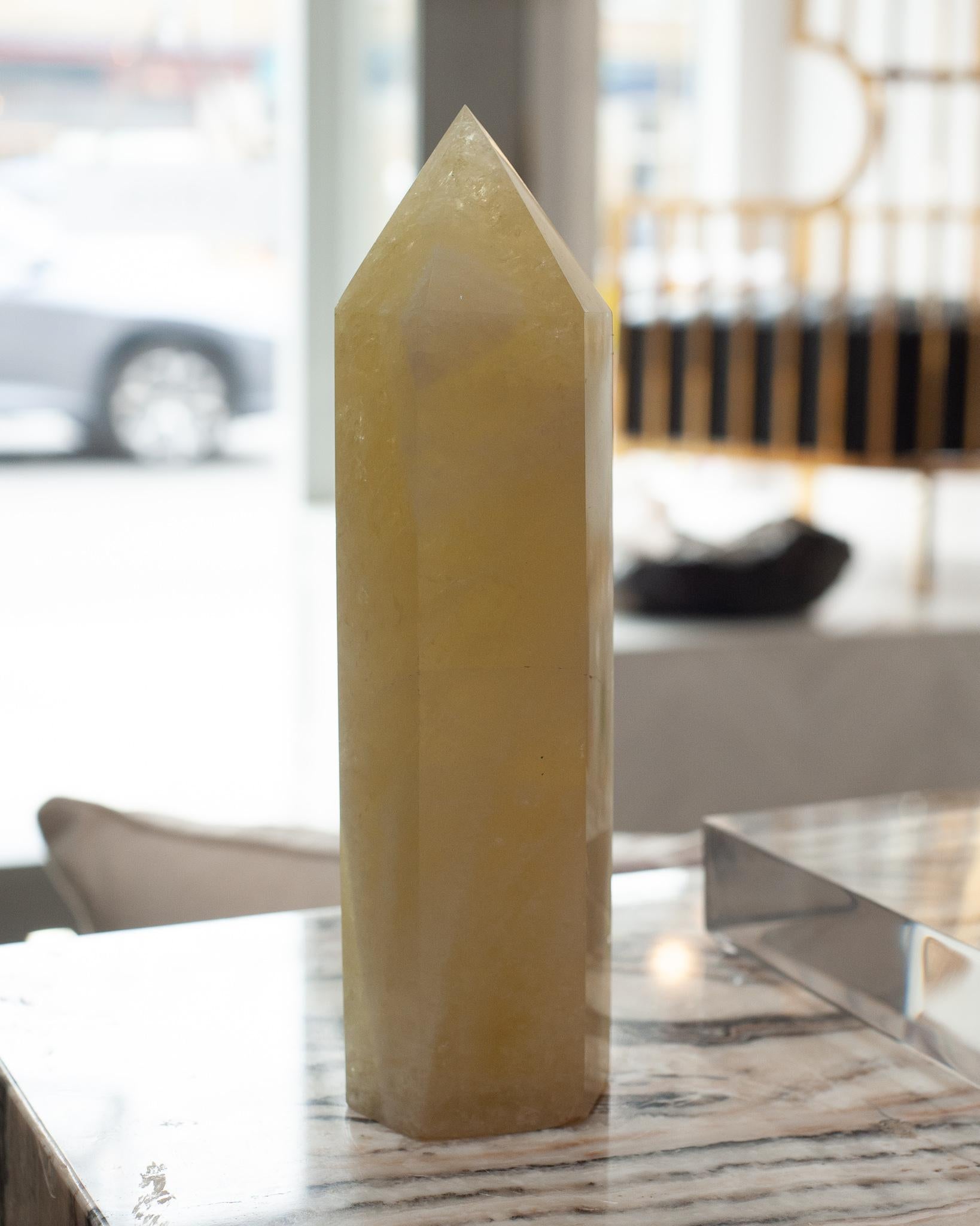 Contemporary Medium Green Onyx Obelisk / Crystal Point For Sale 1
