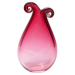 Contemporary Medium Pink and Clear Curly Blown Glass Vase