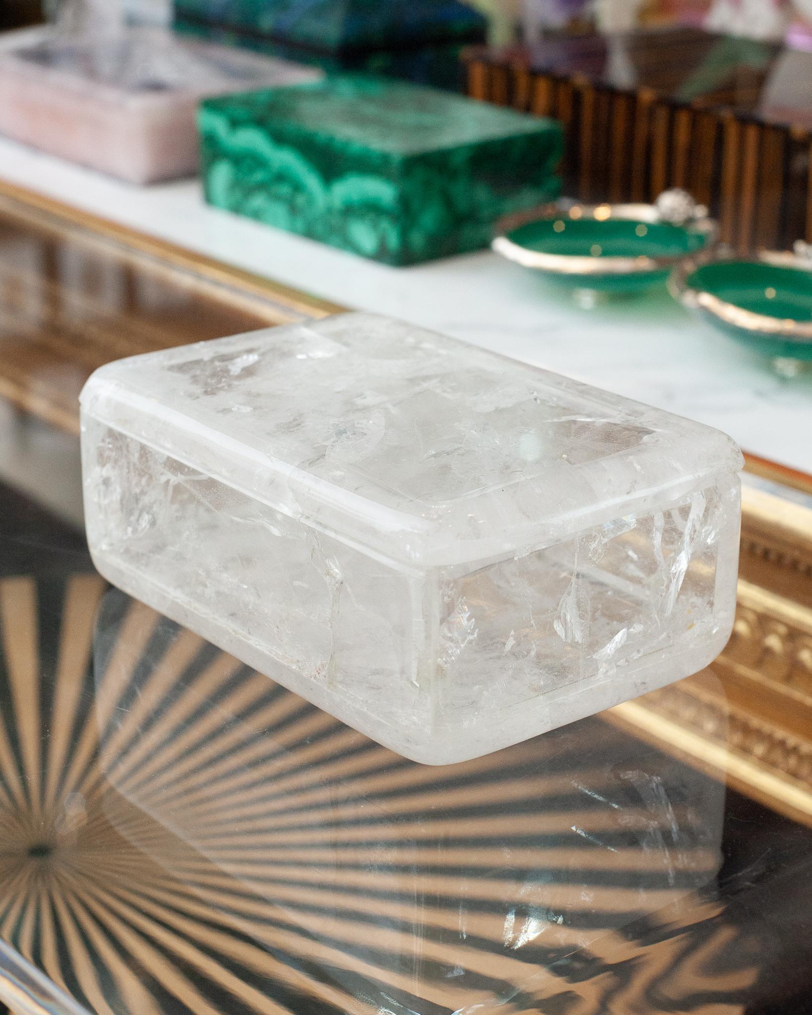 Brazilian Contemporary Medium Rock Crystal Clear Quartz Box with Lid