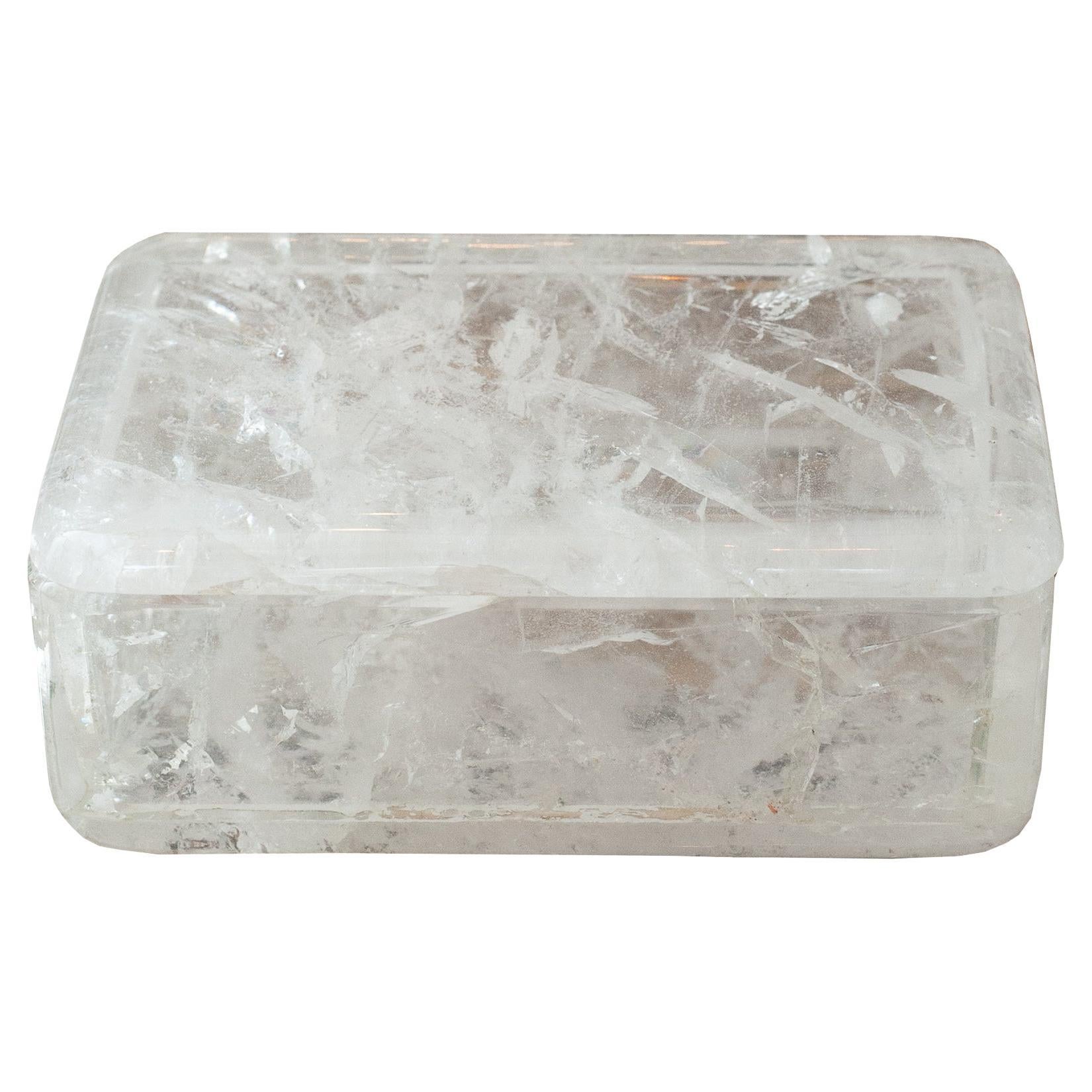 Contemporary Medium Rock Crystal Clear Quartz Box with Lid