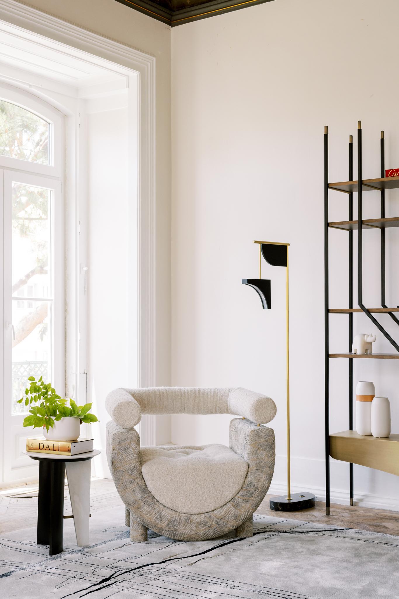 Sillón Mel Contemporáneo, Terciopelo Bouclé Perlado, Hecho a Mano Portugal by Greenapple Moderno en venta
