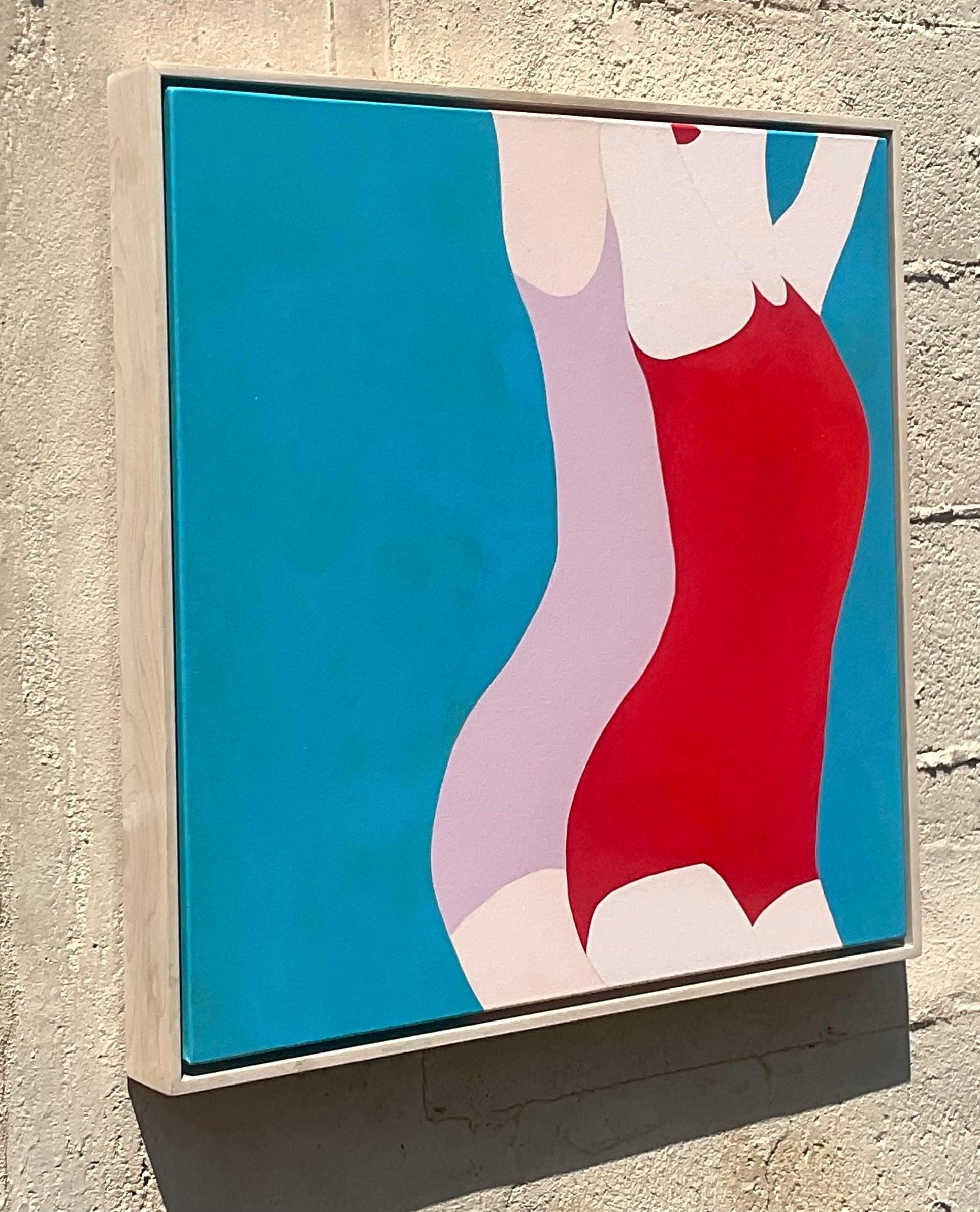 Immerse yourself in the dynamic world of contemporary art with Melo Porter's striking Neo-Expressionist acrylic color block figural painting. Infused with bold strokes and vibrant hues, this piece encapsulates the essence of American artistic