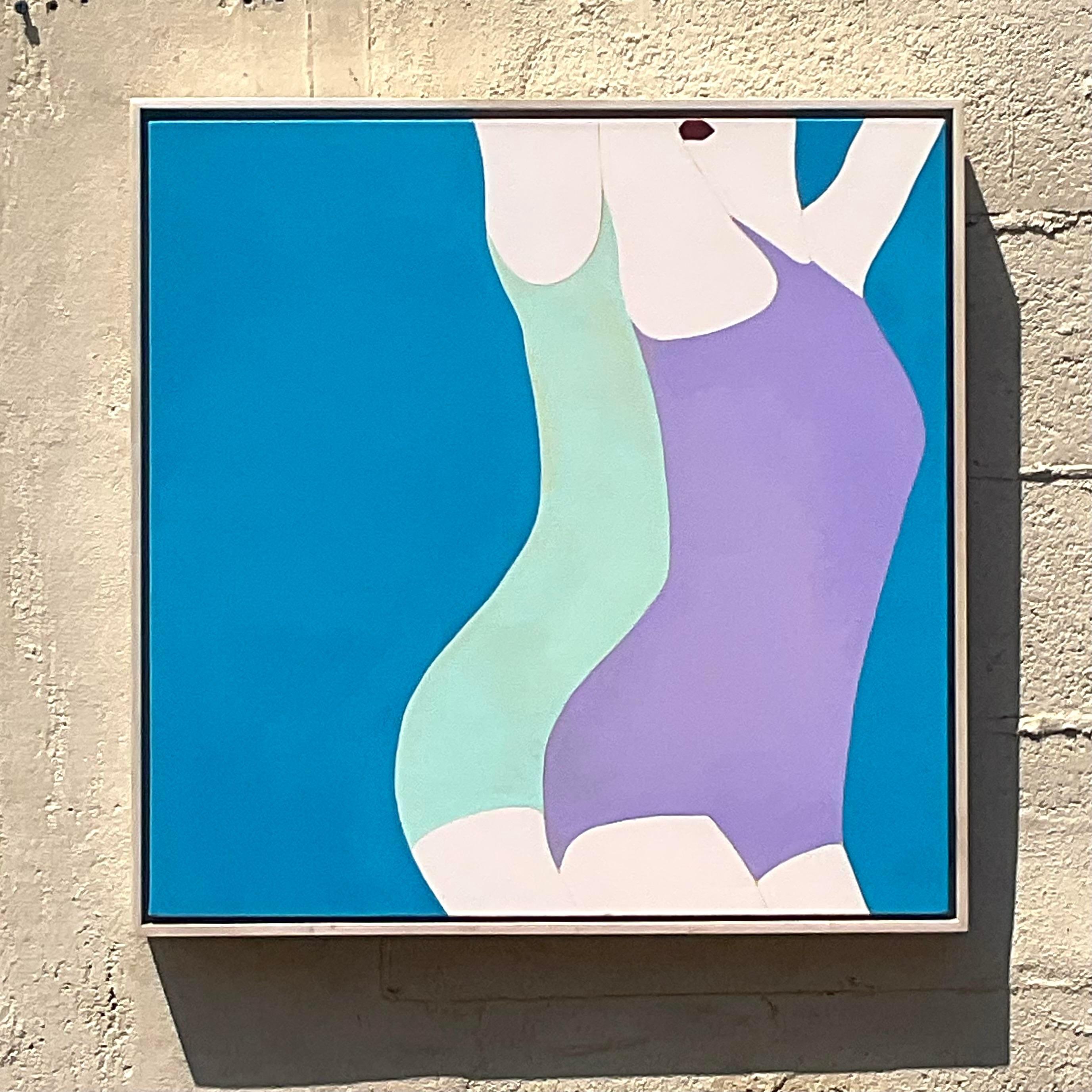 Dive into the vibrant world of contemporary American art with Melo Porter's stunning Neo-Expressionist acrylic color block figural painting. Bursting with energy and emotion, this captivating piece embodies the spirit of artistic innovation and