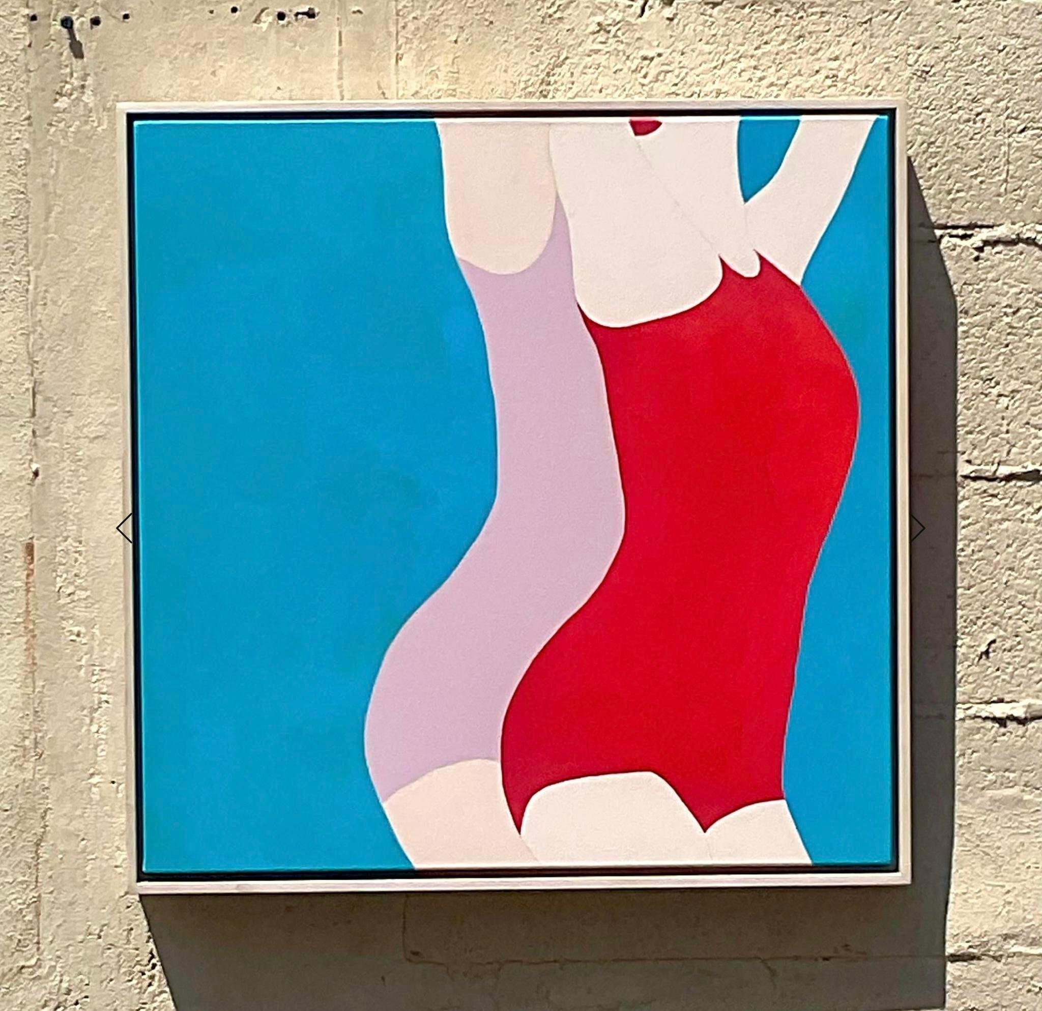 Immerse yourself in the dynamic world of contemporary art with Melo Porter's striking Neo-Expressionist acrylic color block figural painting. Infused with bold strokes and vibrant hues, this piece encapsulates the essence of American artistic