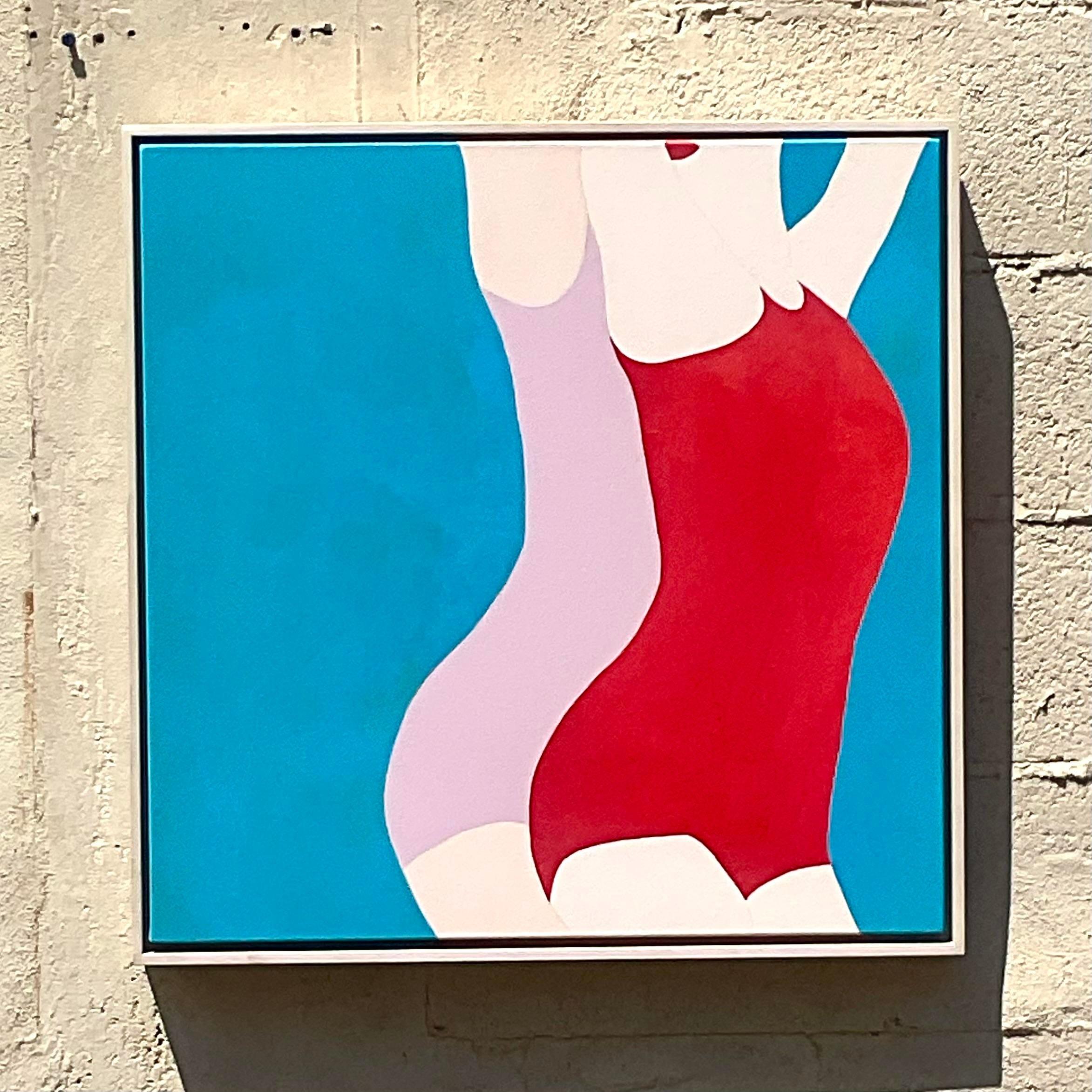 Contemporary Melo Porter Neo Expressionist Acrylic Color Block Figural Painting In Good Condition For Sale In west palm beach, FL