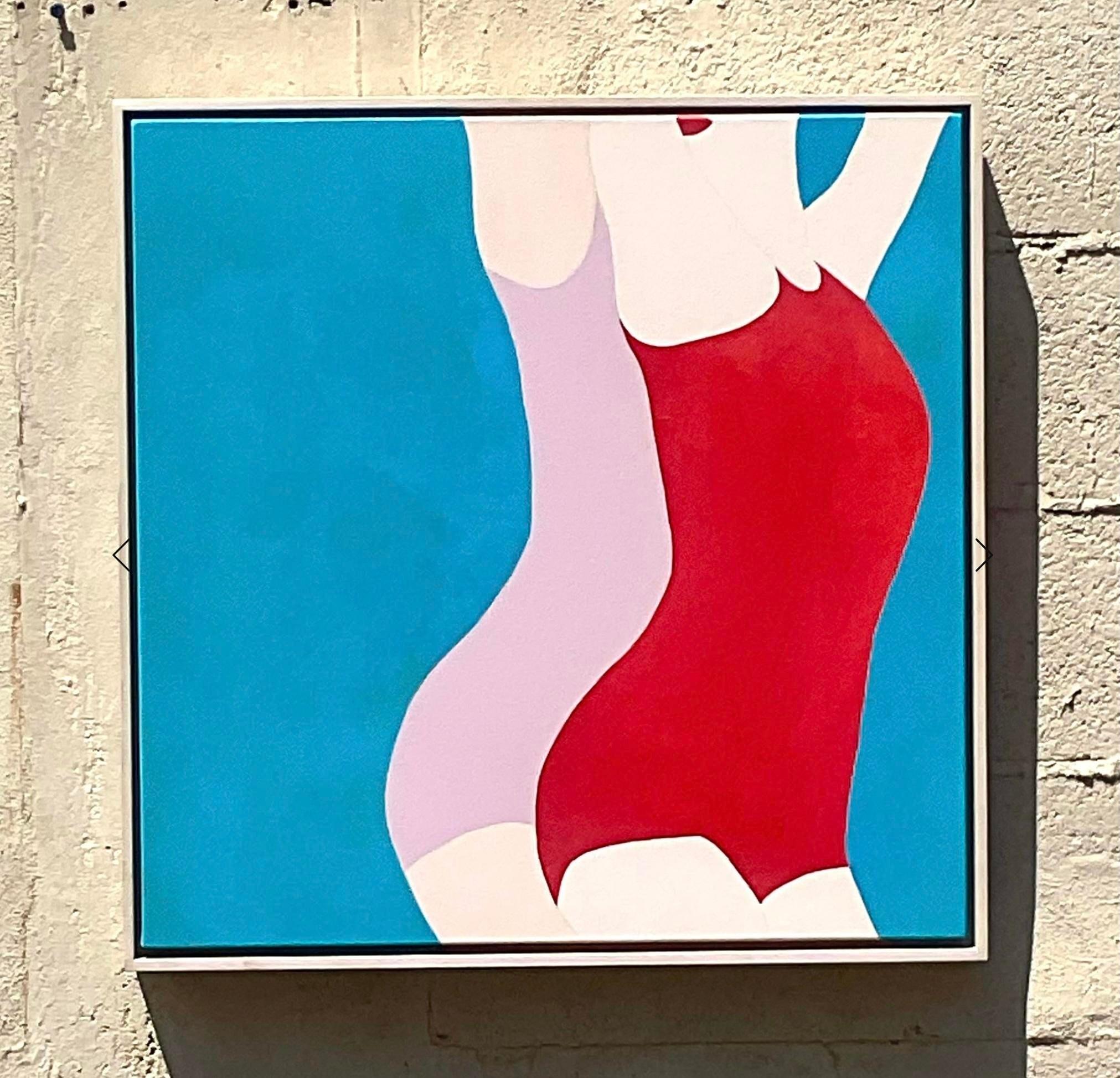 Contemporary Melo Porter Neo Expressionist Acrylic Color Block Figural Painting In Good Condition For Sale In west palm beach, FL