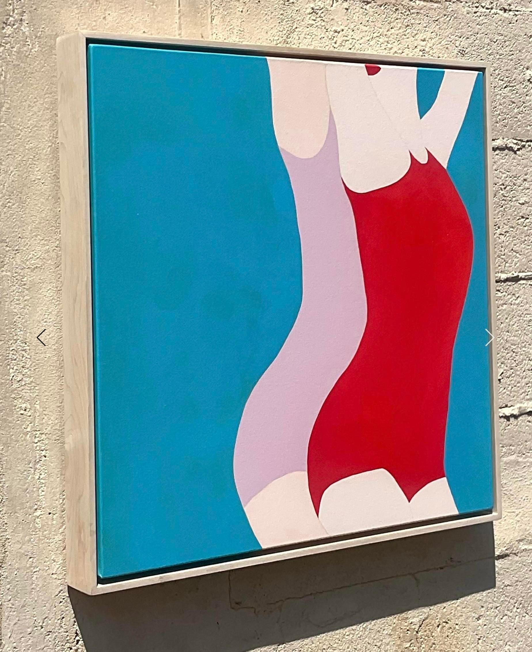 Canvas Contemporary Melo Porter Neo Expressionist Acrylic Color Block Figural Painting For Sale