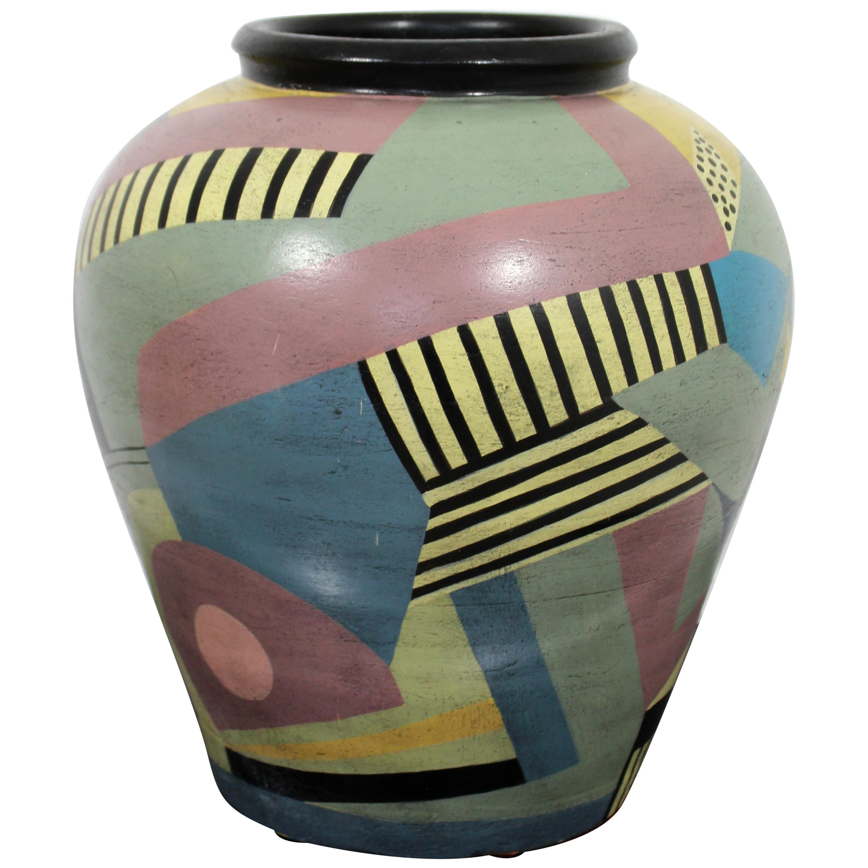 Contemporary Memphis Large Signed Ceramic Art Vase Table Floor Sculpture, 1980s For Sale