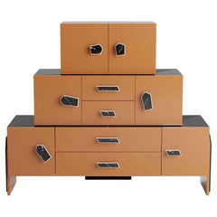 Contemporary Chest of Drawers in Orange Lacquer & Marble Details