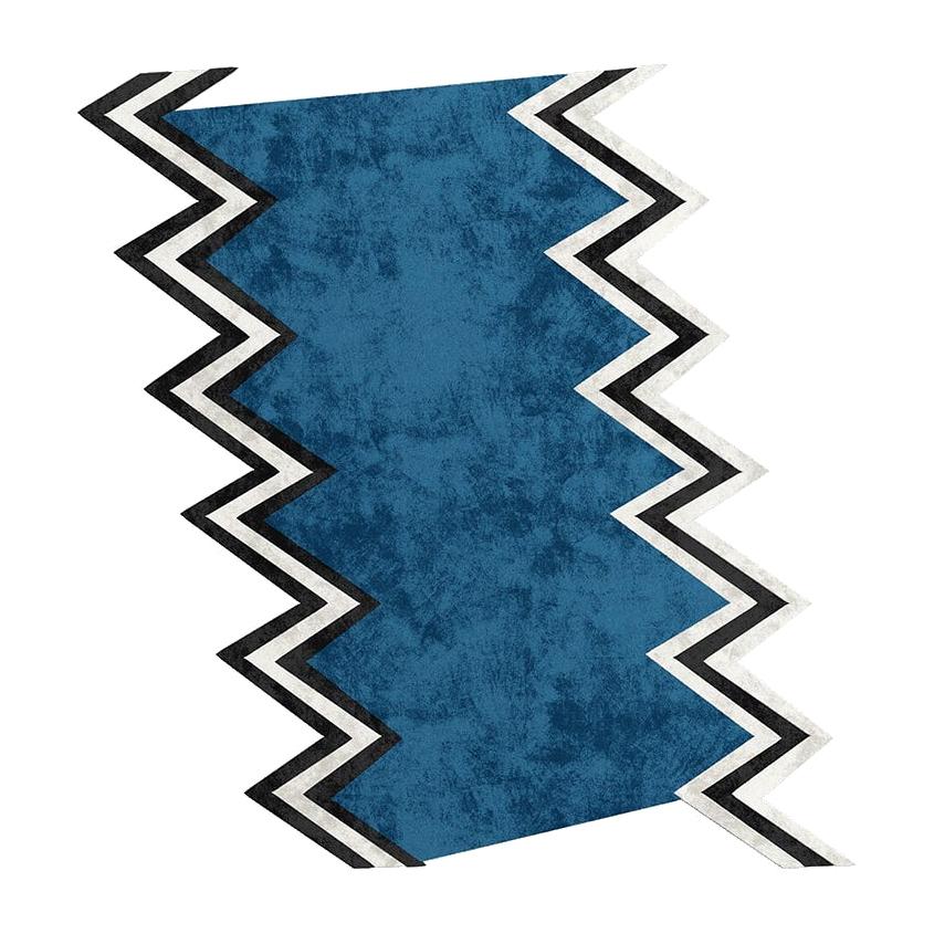 21st Century Modern Memphis Style Geometric Rug In Blue Handwoven Lyocel