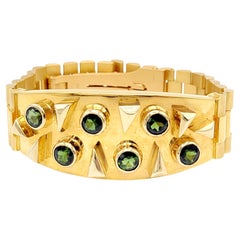 Contemporary Men's Green Tourmaline Watch Link Bracelet in 18 Karat Yellow Gold