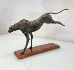 Antique Art Deco Bronze Sculptural Leopard On Marble Base