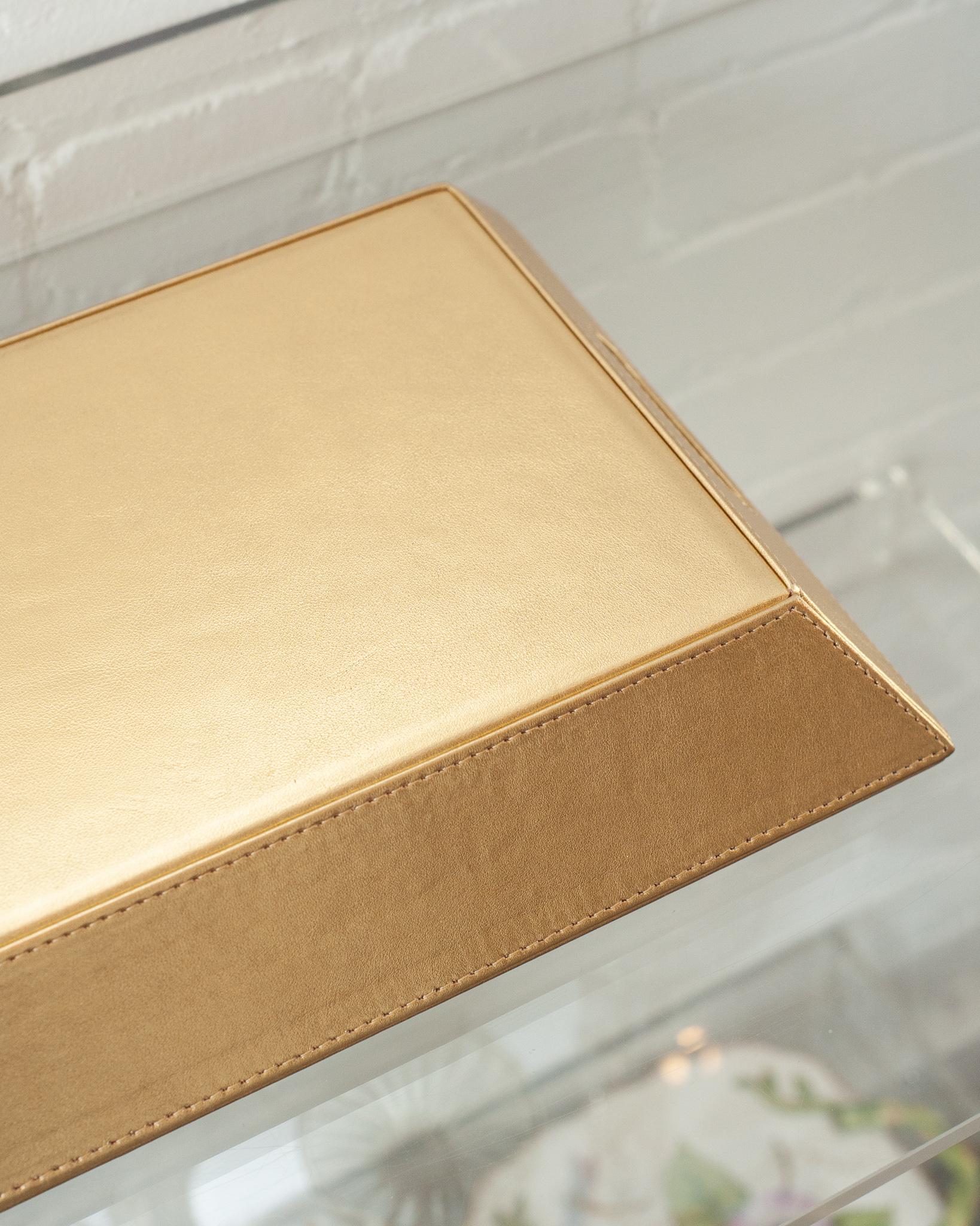 Contemporary Metallic Gold Leather Rectangular Tray For Sale 1